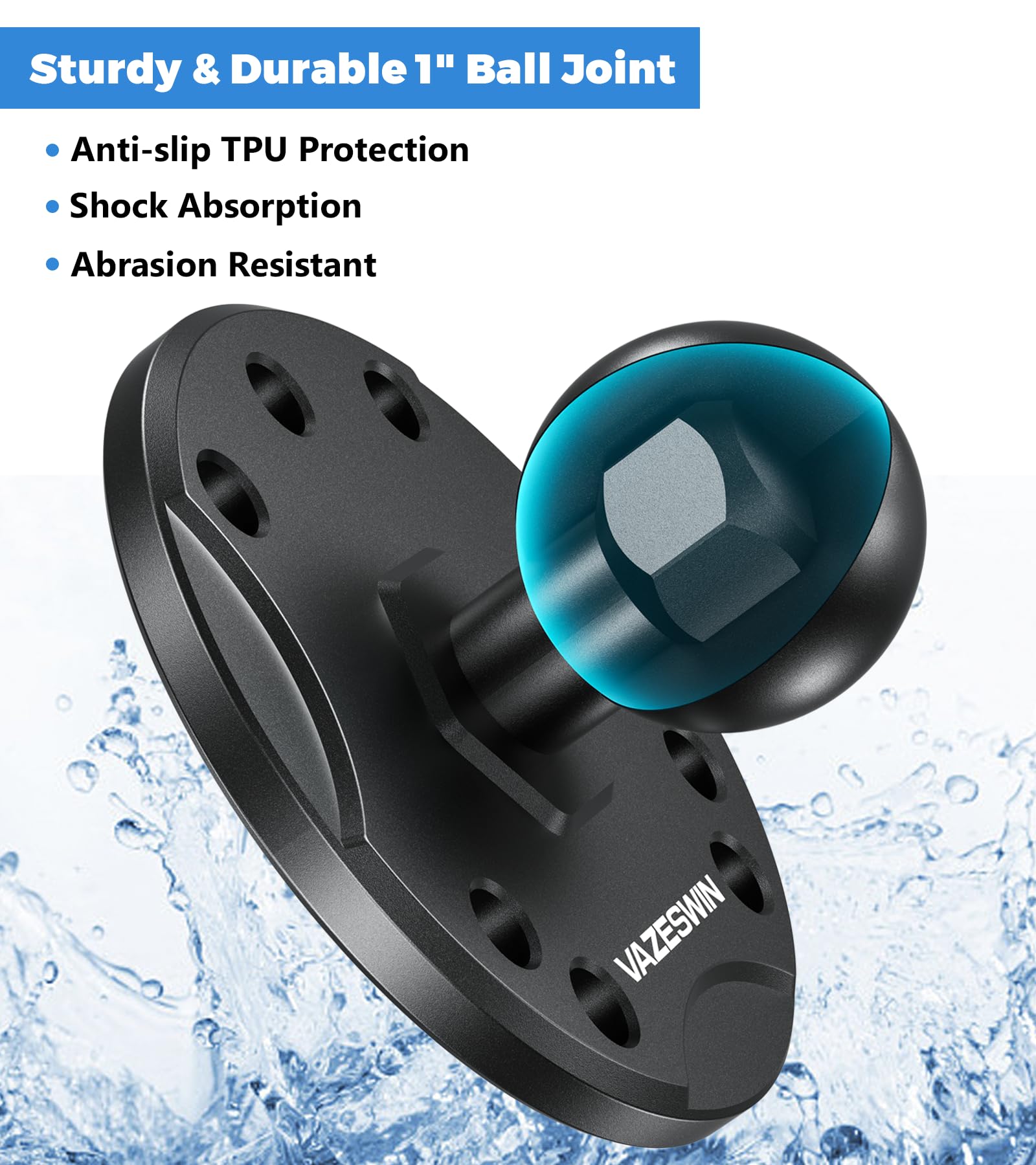 Vazeswin 2 Pcs 1'' Ball Mount With Aluminum Alloy Round Plate, Universal Electronic Device Mounting Base With Amps Hole For Garm