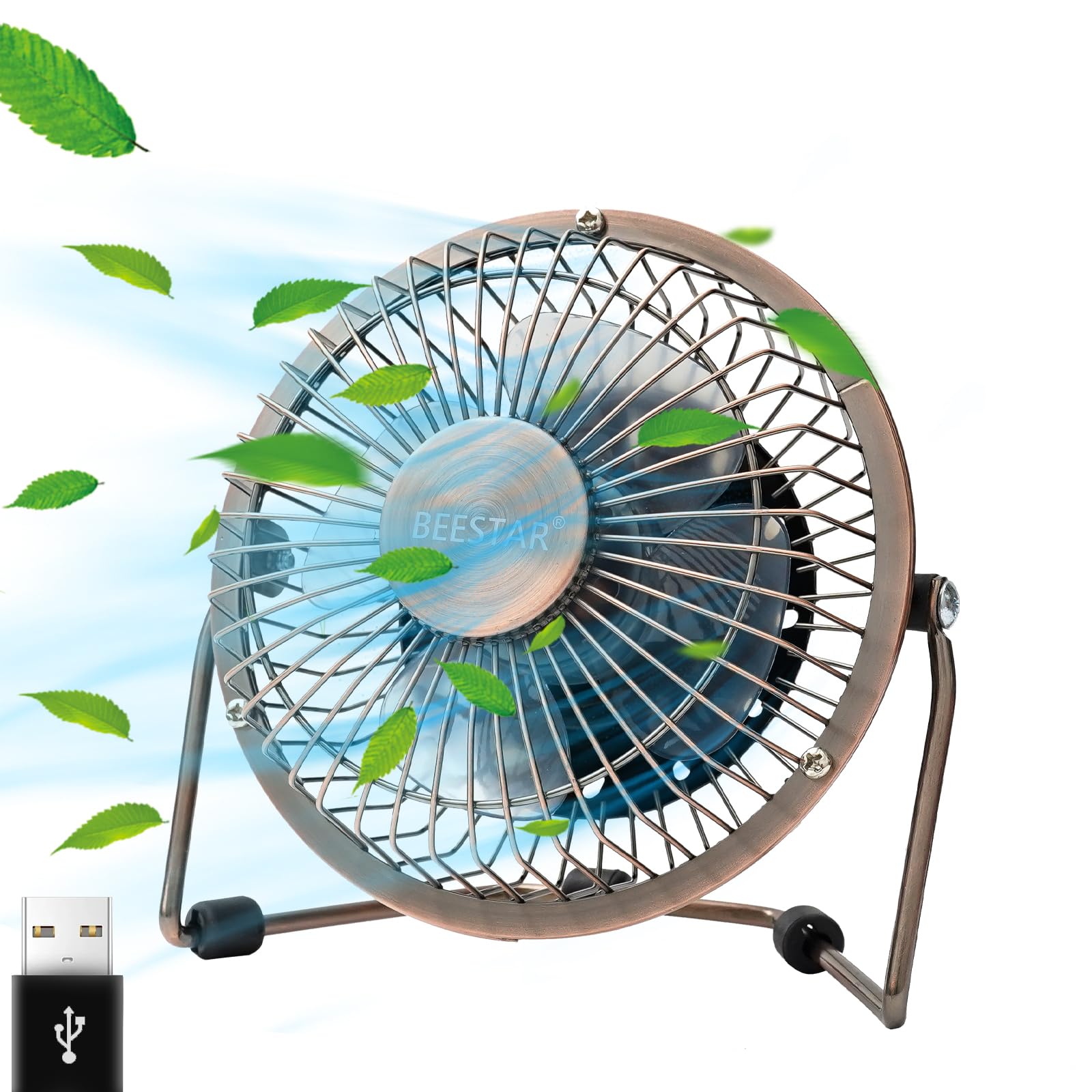 Beestar 4 Inch Desk Small Fan,Usb Mini Fan With Metal Construction,Powerful Usb Powered,360 Rotation Desk Fans Small Quiet,Small