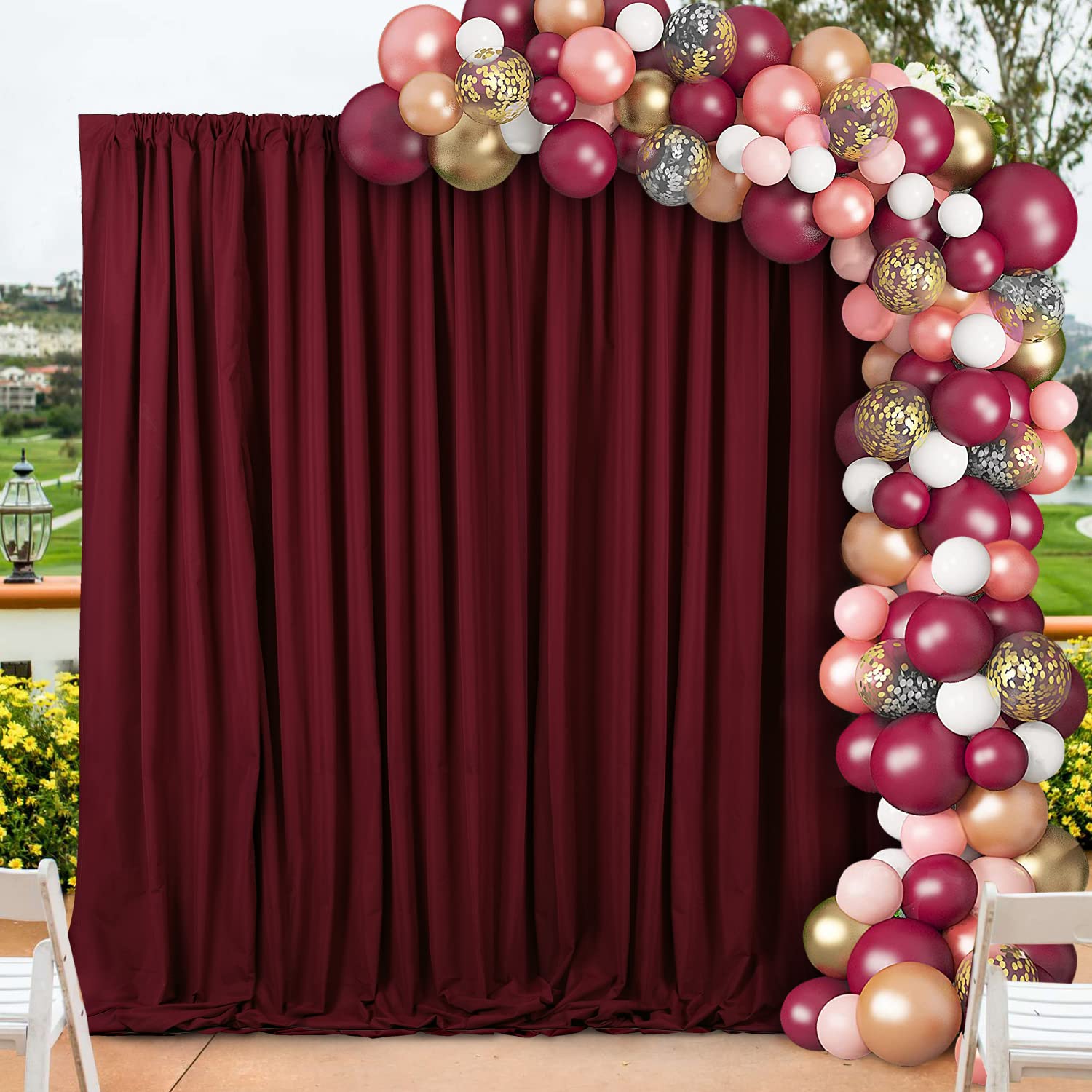 Mokohouse 10Ft X 8Ft Burgundy Backdrop For Parties Burgundy Backdrop Drape For Birthday Wedding 2 Panels 5Ft X 8Ft