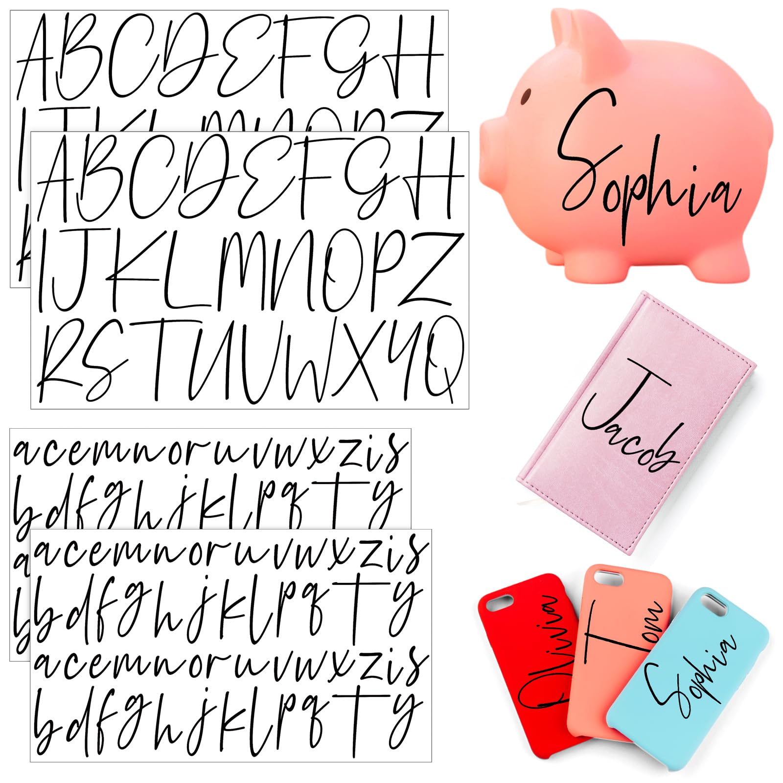 Feifeiya 4 Pcs UV DTF Cup Wrap Custom Name Sticker for 12-40 oz Tumbler Personalized Transfer Letter Alphabet Vinyl Stickers for