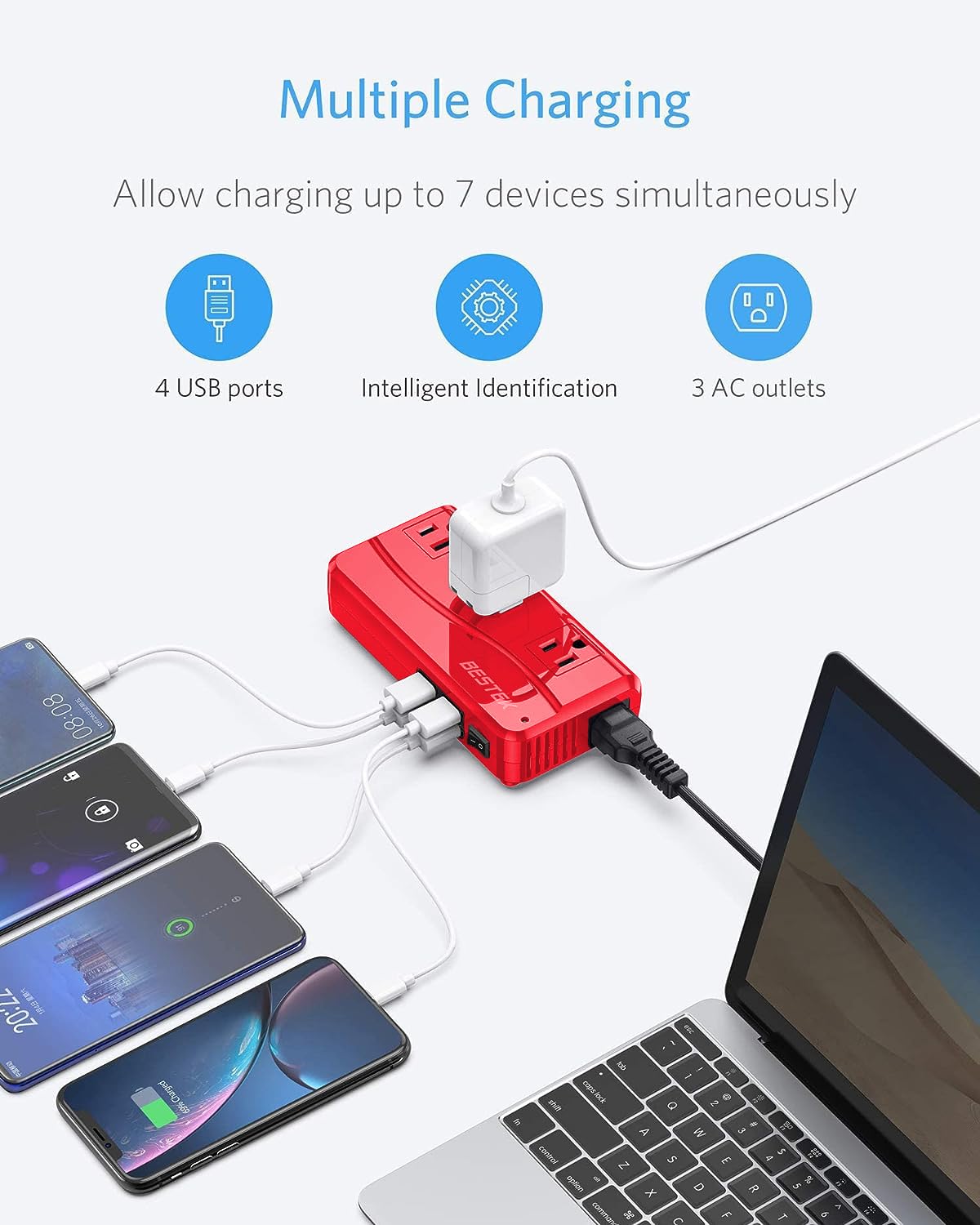 Bestek International Power Adapter 250W, 220V To 110V Step Down Travel Voltage Converter With 4 Port Usb Including Us/Au/Eu/Uk//