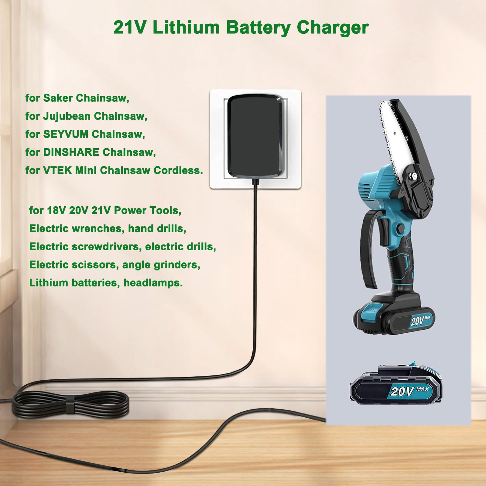21V Lithium Battery Charger, 21Volts Battery Charger Fit For 18V Lectric Drills 20V Mini Chainsaw, Electric Wrenches, Hand Drill