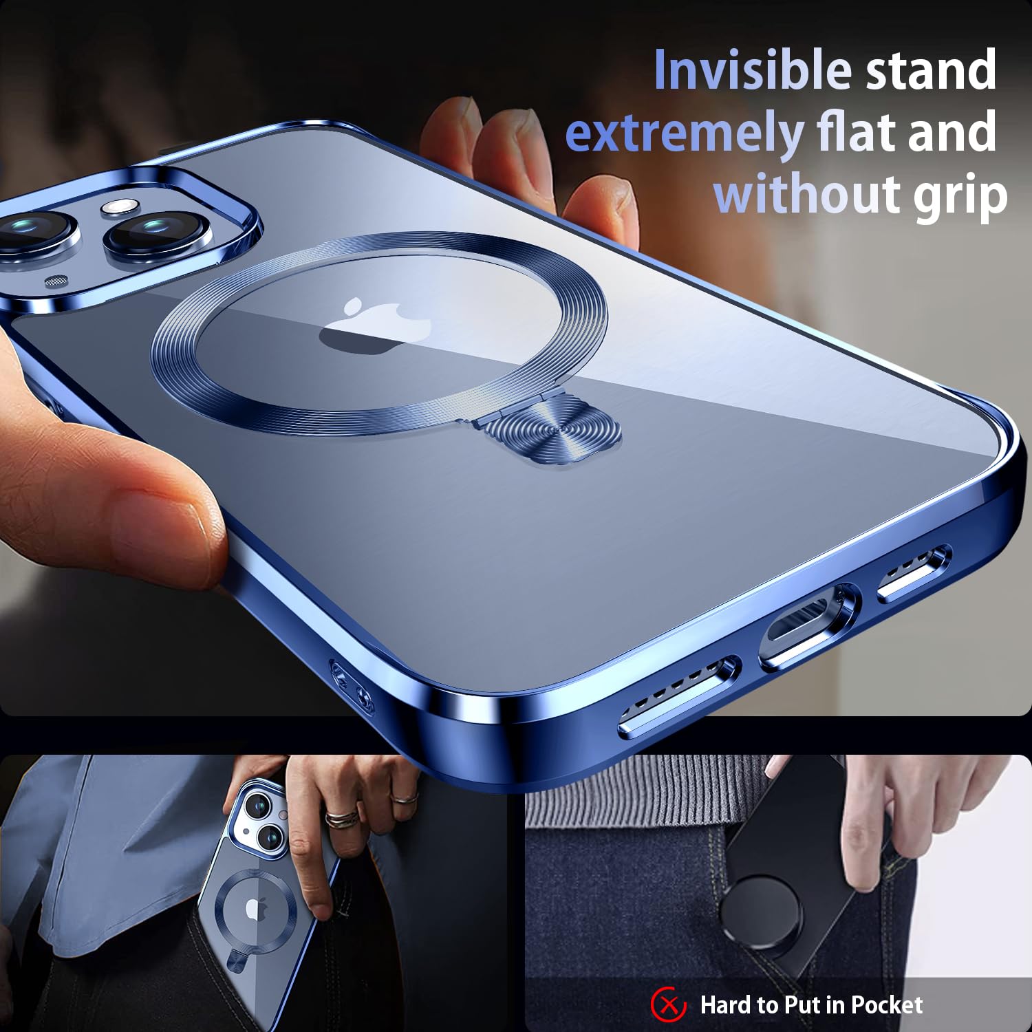 Tlikemiss [Cd Ring Compatible With Magsafe Invisible Stand] Magnetic For Iphone 15 Plus Case, [Electroplated Bumper Non Yellowin