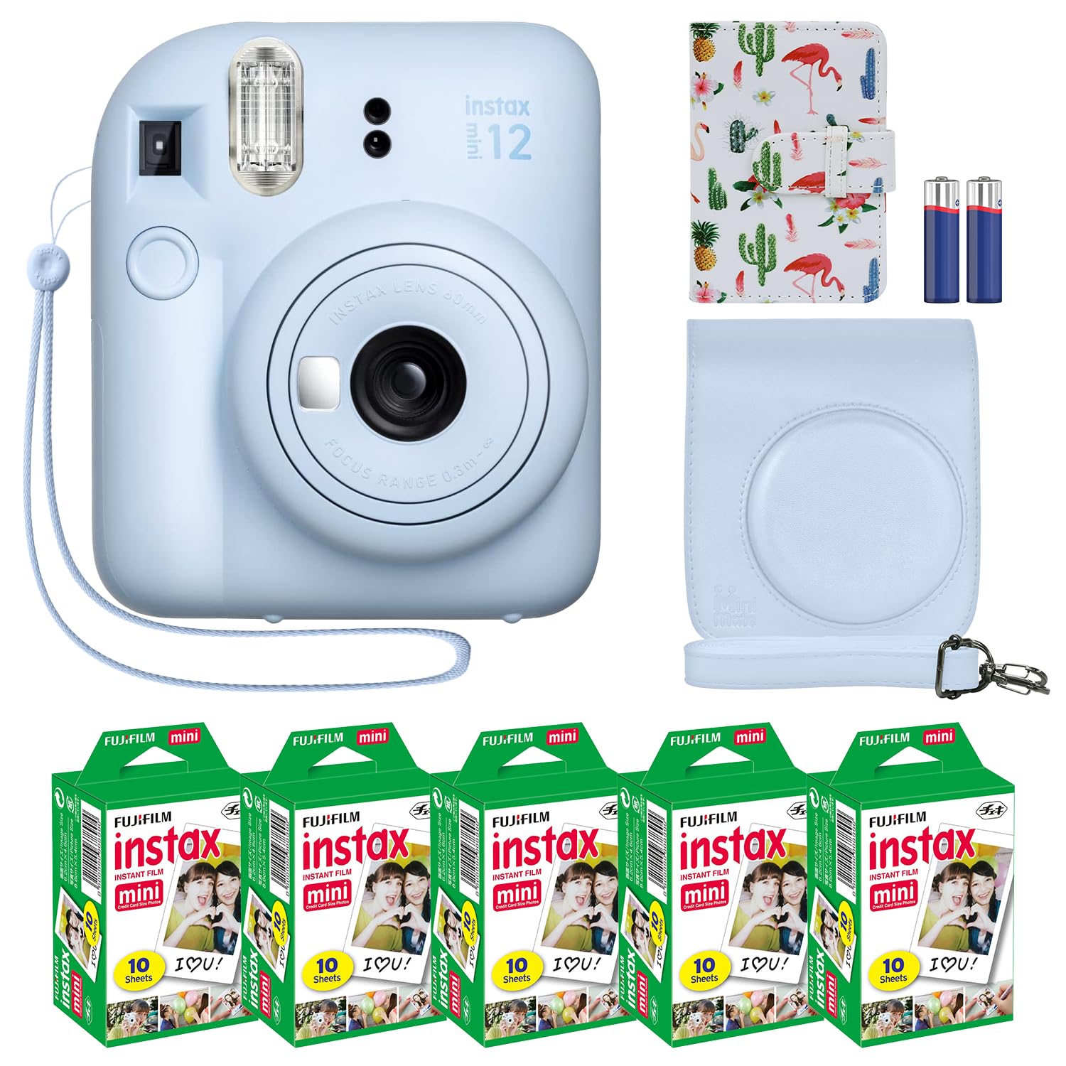 Fujifilm Instax Mini 12 Instant Camera + MiniMate Accessory Bundle & Compatible Custom Case + Fuji Instax Film Value Pack (50 Sh
