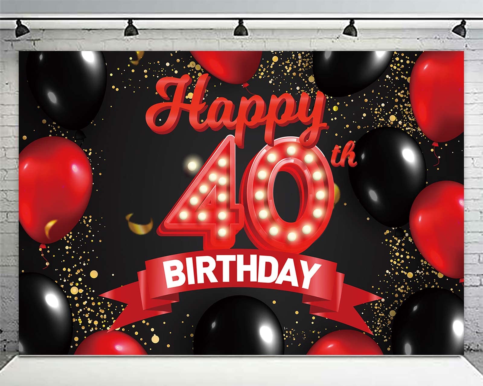 Happy 40Th Birthday Red And Black Banner Backdrop Decorations Balloons Theme Decor For Girls Women Princess 40 Years Old Birthda