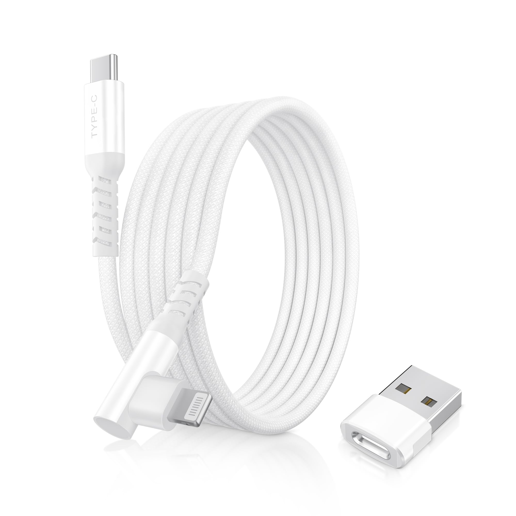 Basesailor iPhone 14 13 Charger Cable Right Angle 6.6FT,90 Degree USB C to Lightning Cord with USB A Adapter,Fast Charging Power Cord for Apple iPhone 12 11 Pro Max Plus XS XR X 8 7 6 Plus 5 SE,iPad 9