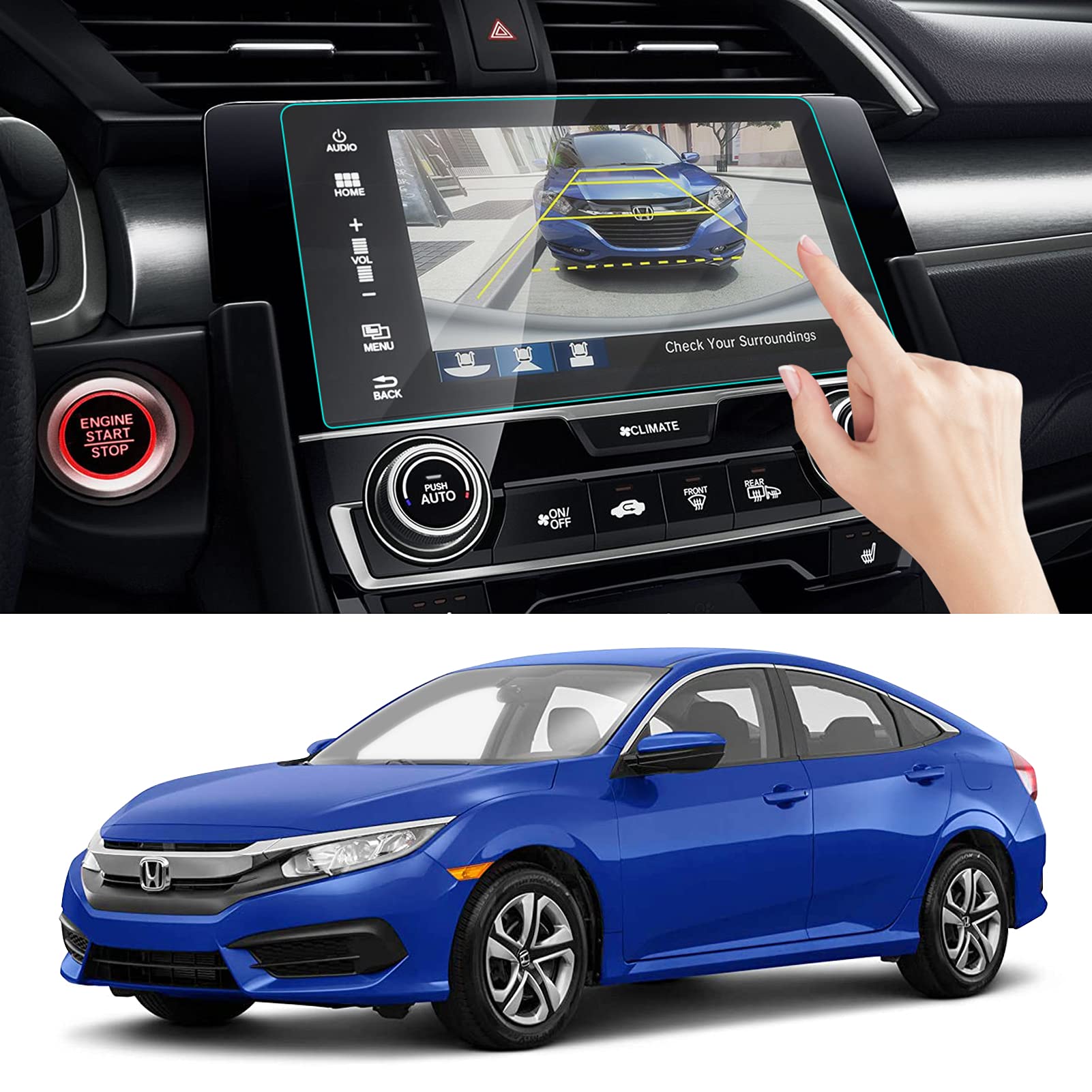 Moonlinks Screen Protector Compatible With Honda Civic Si Type R Hatchback Touring Ex Ex L Ex T 2016 2018 7 Inch Touch Screen Protector, 9H Hardness Anti Glare Scratch Tempered Glass Screen Protector