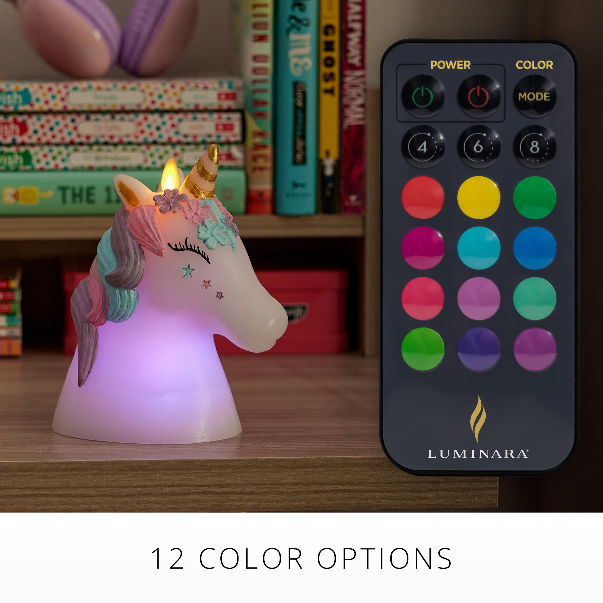 Luminara Flameless Candle Unicorn Figural Color Changing Moving Flame Led Candle Real Unscented Wax With 18 Button Remote Contro