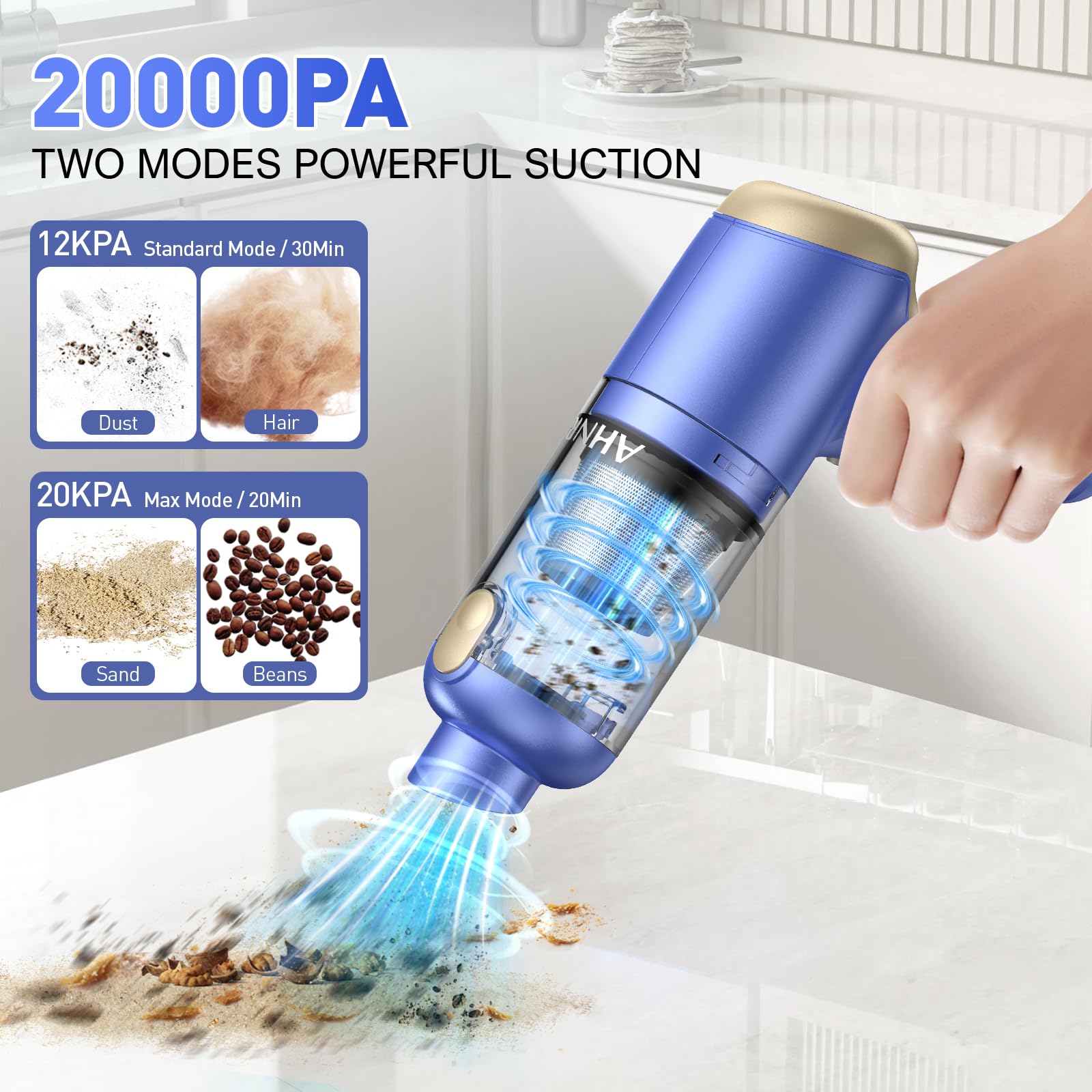 Ahnr Handheld Car Vacuum Cleaner Cordless With Brushless Motor, 20000Pa High Power Vacuum Cleaner & Air Duster, 3 In 1 Keyboard