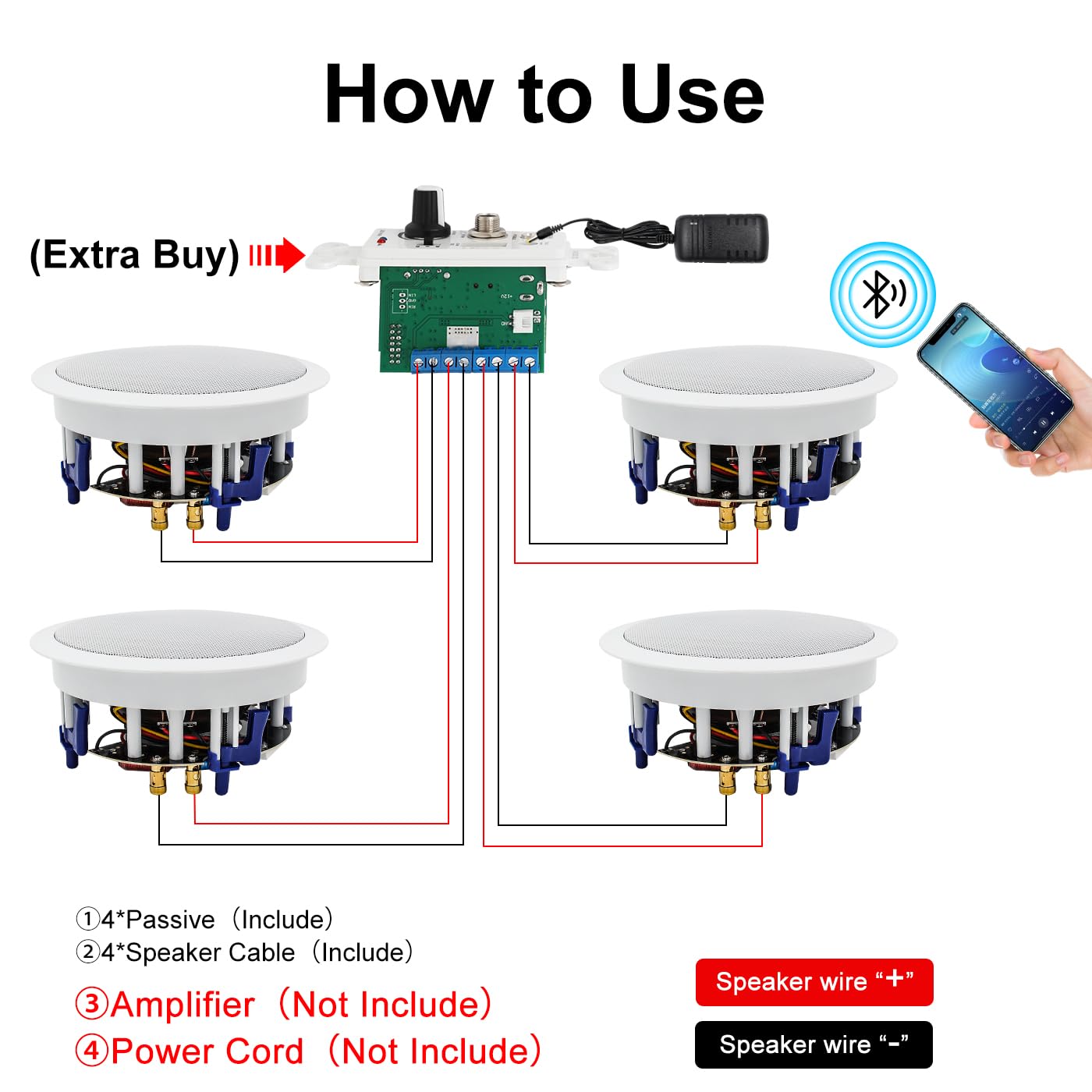 Herdio 6.5 Inch 640 Watts Ceiling Speakers 2 Way Flush Mount Passive Perfect For Office,Kitchen,Living Room,Bathroom(4 Speakers)