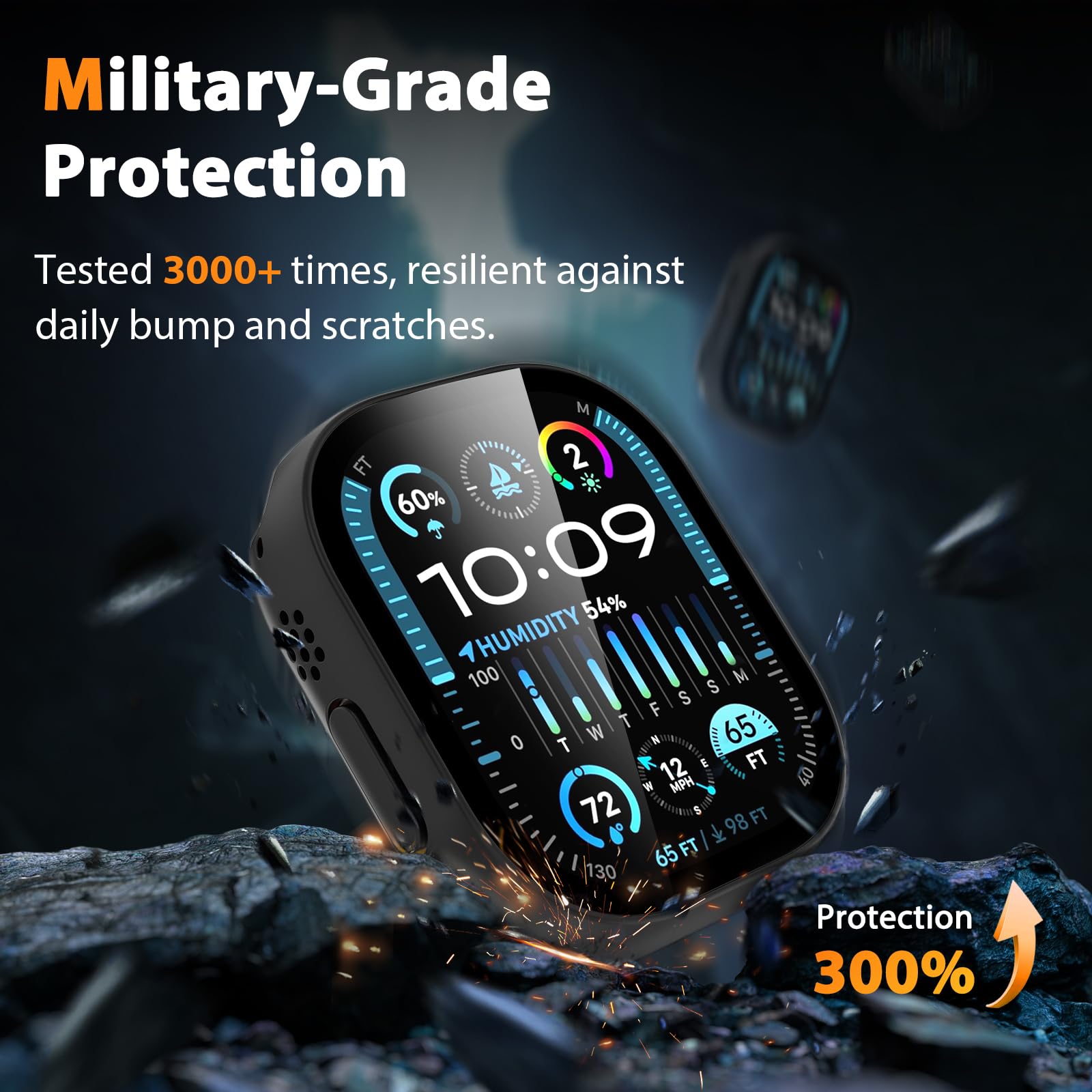 Ewuonu 2 Pack Hard Case For Apple Watch Ultra 3/2/Ultra 49Mm Screen Protector, Tempered Glass Bumper Anti Scratch Hd Ultra Thin