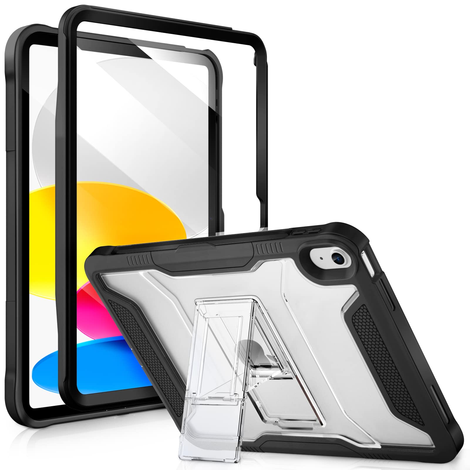 Vikesi For Ipad 10Th Generation Kickstand Protective Case 2022,Ipad 10.9 Inch Shockproof Cover With Matte Frosted Back   Black