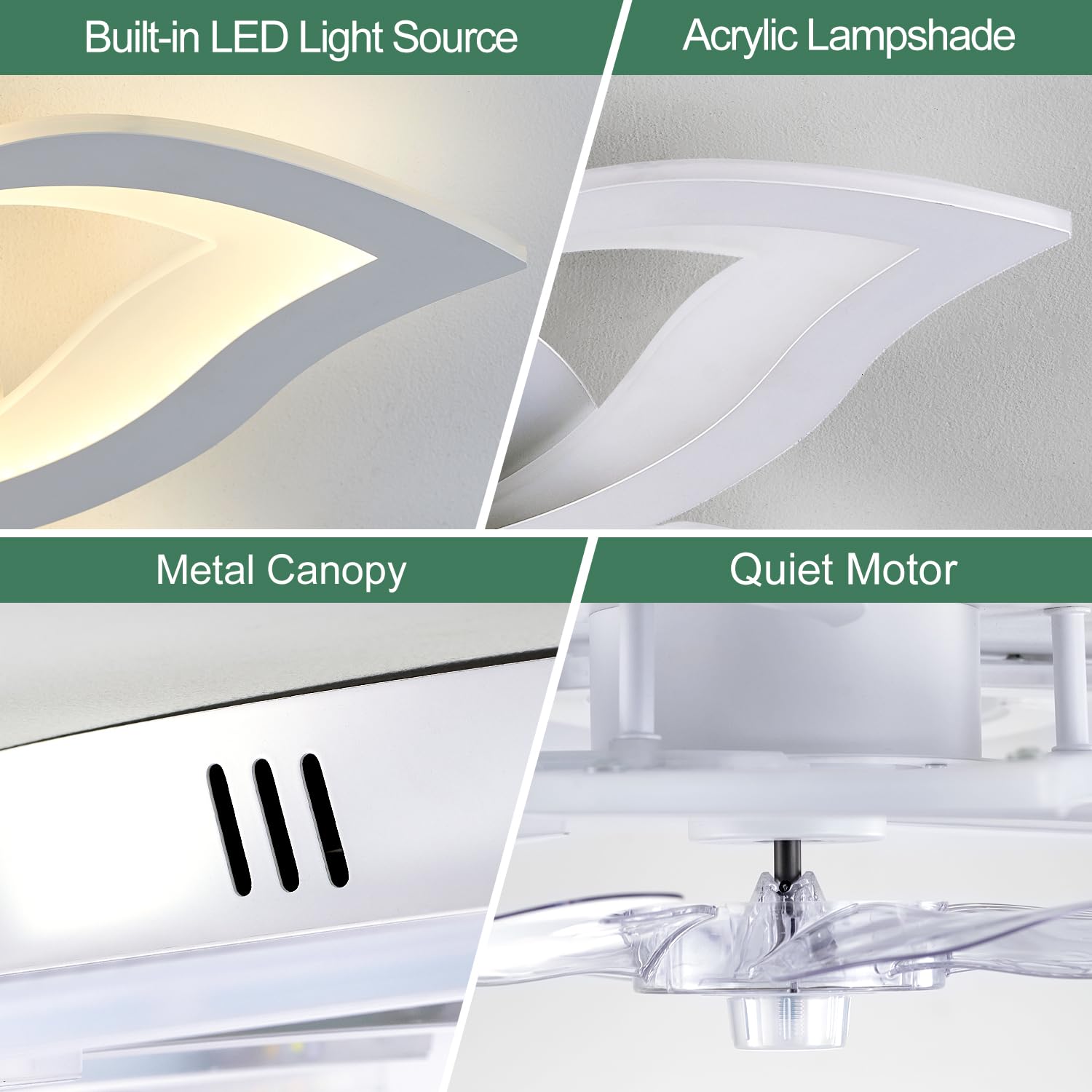 Yfrest Modern Ceiling Fan With Light And Remote, Low Profile Ceiling Fans With Lights, 32 Inch Flush Mount Ceiling Fan With 3 Li