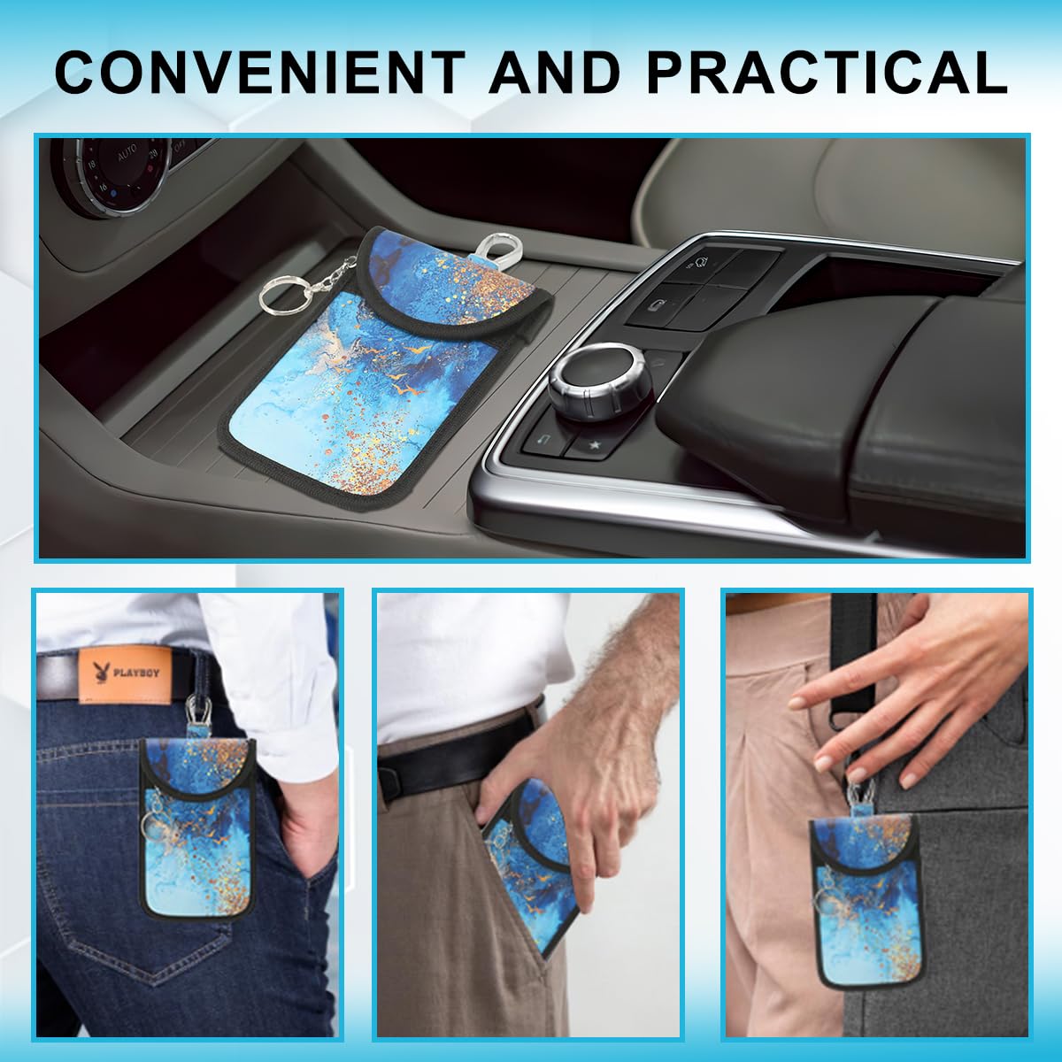 Tildosac 2 Pack Lightweight Faraday Key Fob Protector,Signal Blocking Rfid Key Fob For Car - Blue