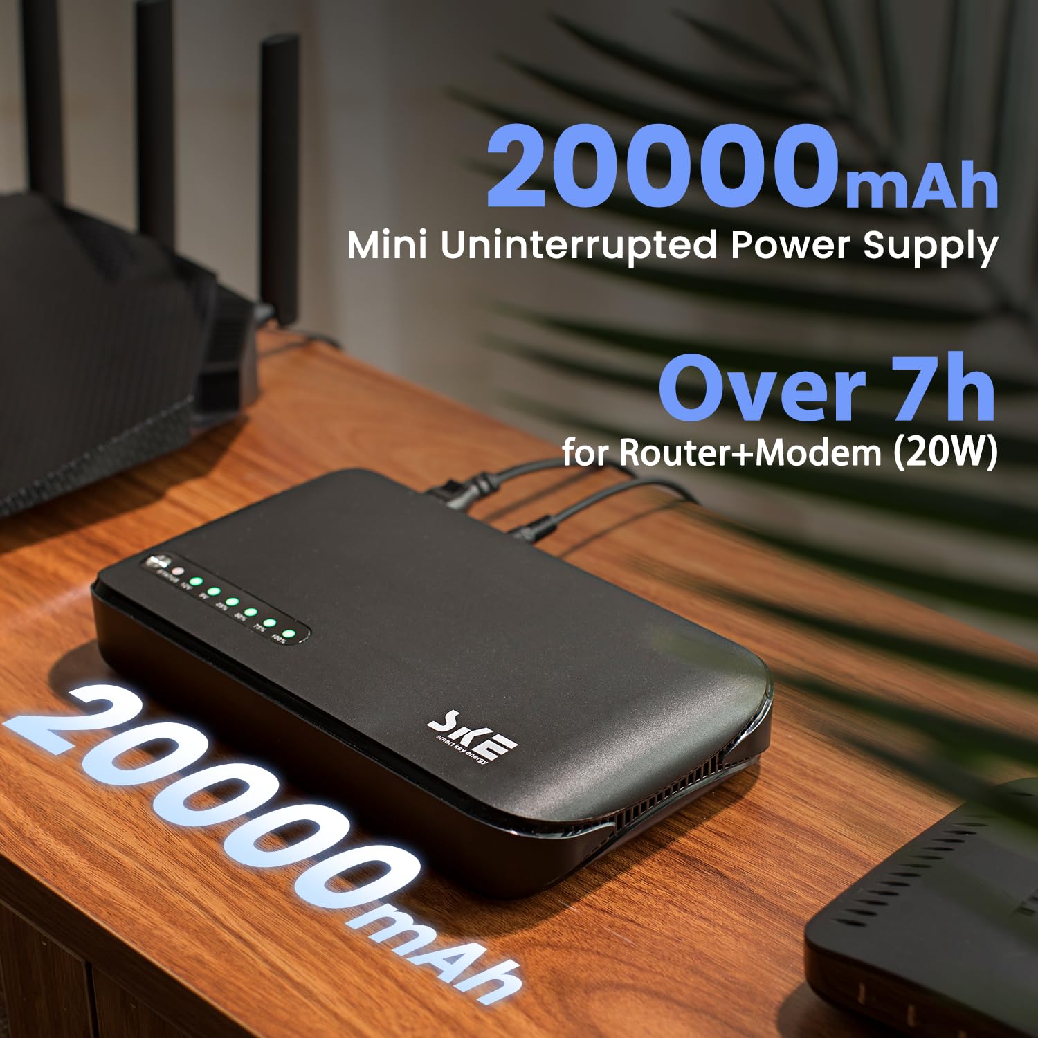 SKE SMART KEY ENERGY Mini UPS 20000mAh Battery Backup 5V/9V/12V for Router Modem Black Plastic