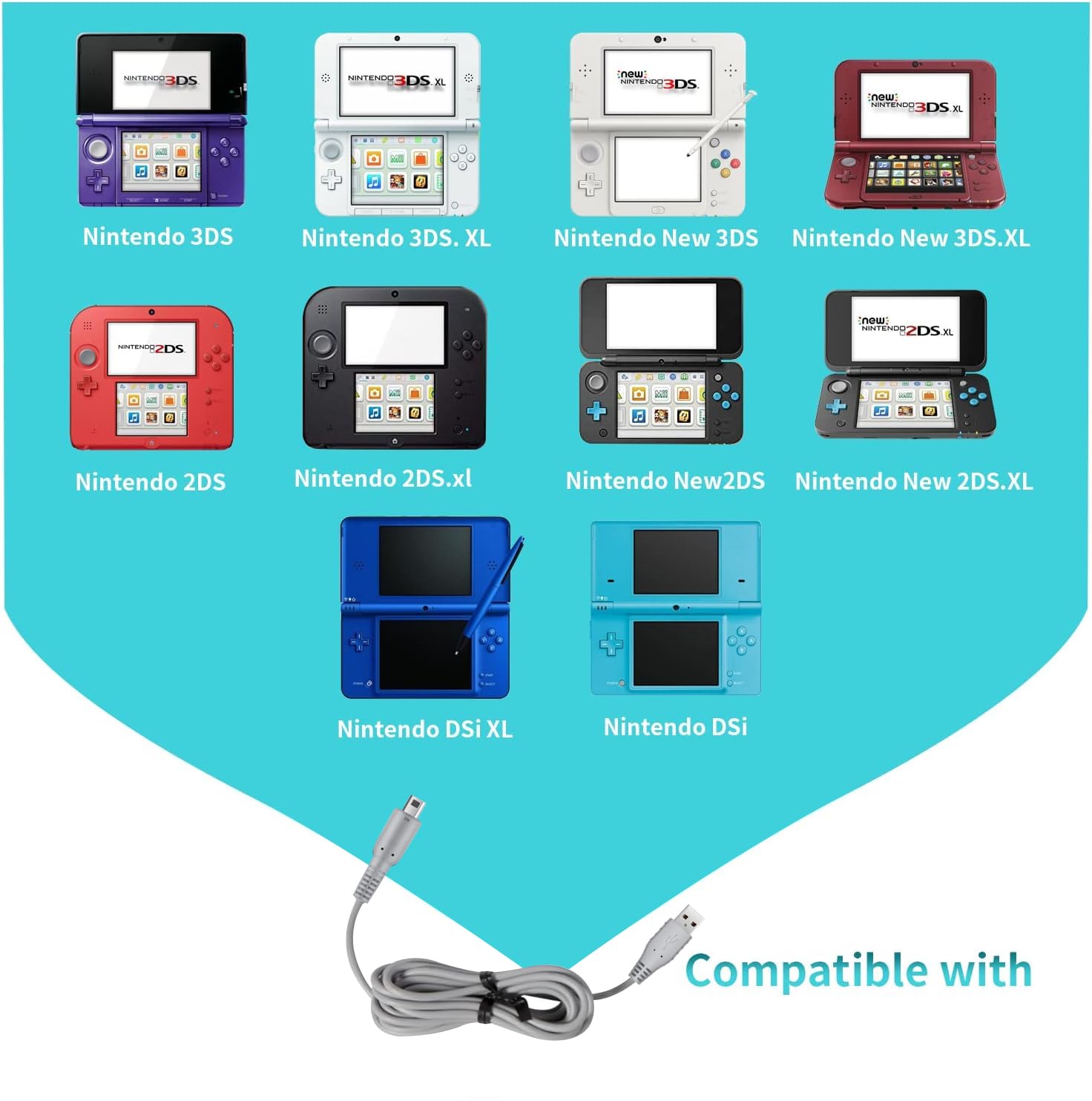 Koowod 3Ds Charger Usb Cable   4.9Ft Oem Original Replacement Power Charging Cord For New 3Ds Xl New 3Ds 3Ds Xl New 2Ds Xl New 2