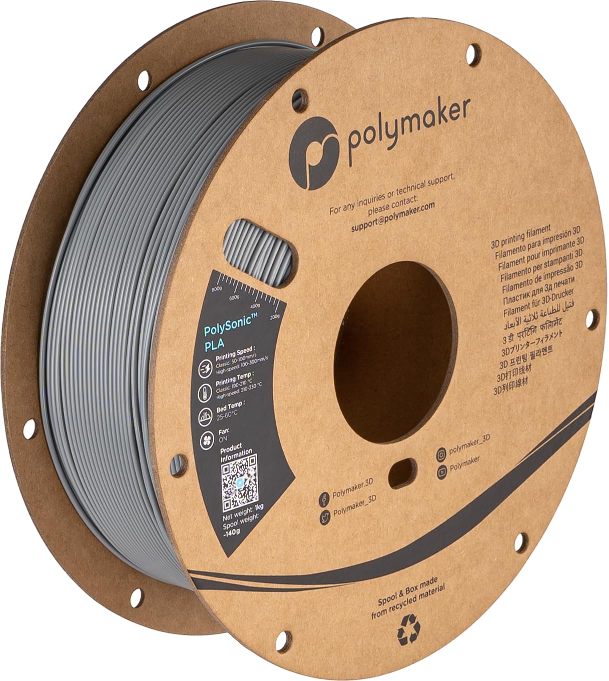Polymaker High Speed PLA Pro Filament 1.75mm, Grey PolySonic PLA Pro 3D Printer Filament 1kg - Stronger Fast Printing PLA Filame