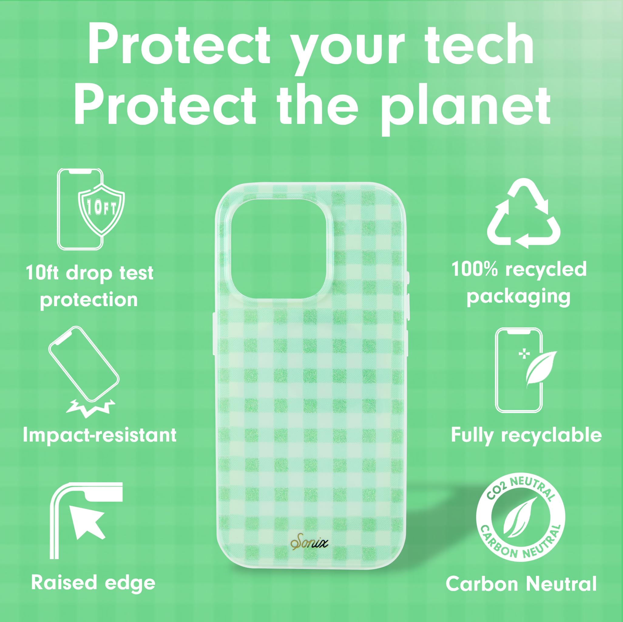 Sonix Case For Iphone 15 Pro Max | Compatible With Magsafe | 10Ft Drop Tested | Minty Gingham