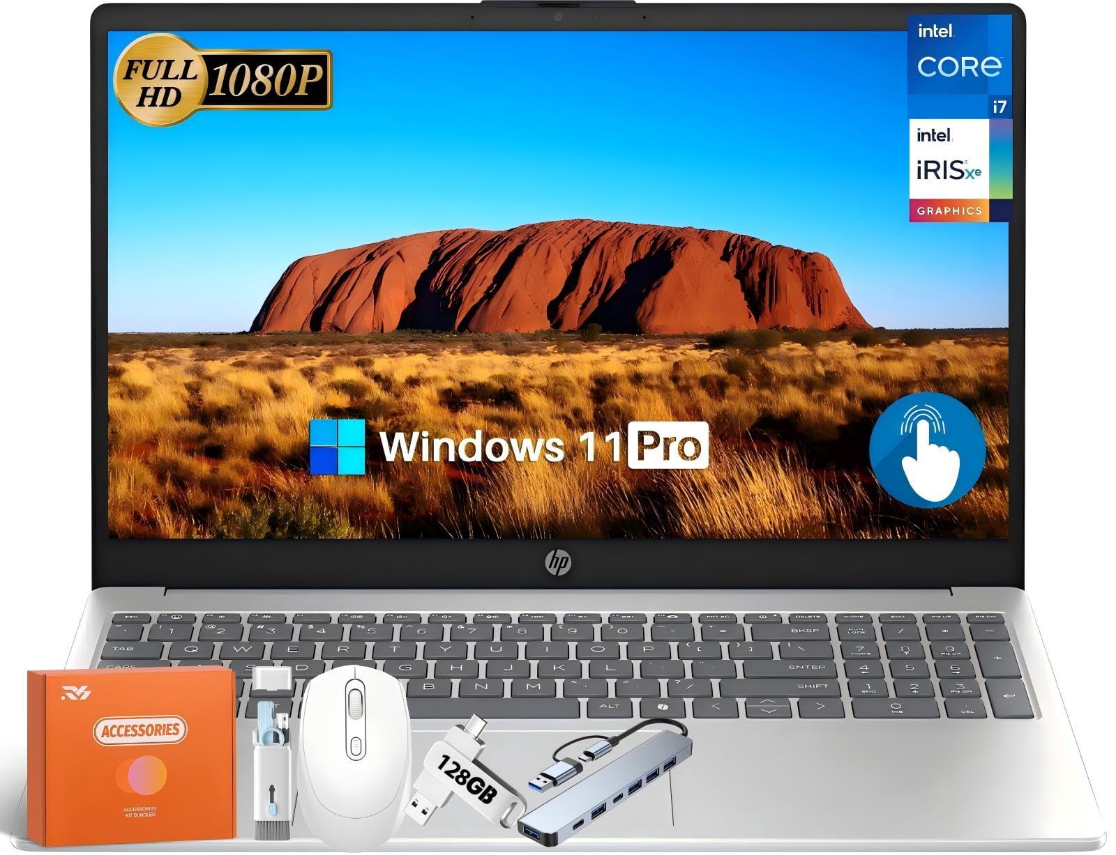 HP 15.6 FHD Touchscreen Business Laptop, 13th Gen Intel 10-Core i7-1355U, 64 GB RAM, 2 TB SSD, Intel Iris Xe Graphics, Wi-Fi 6,