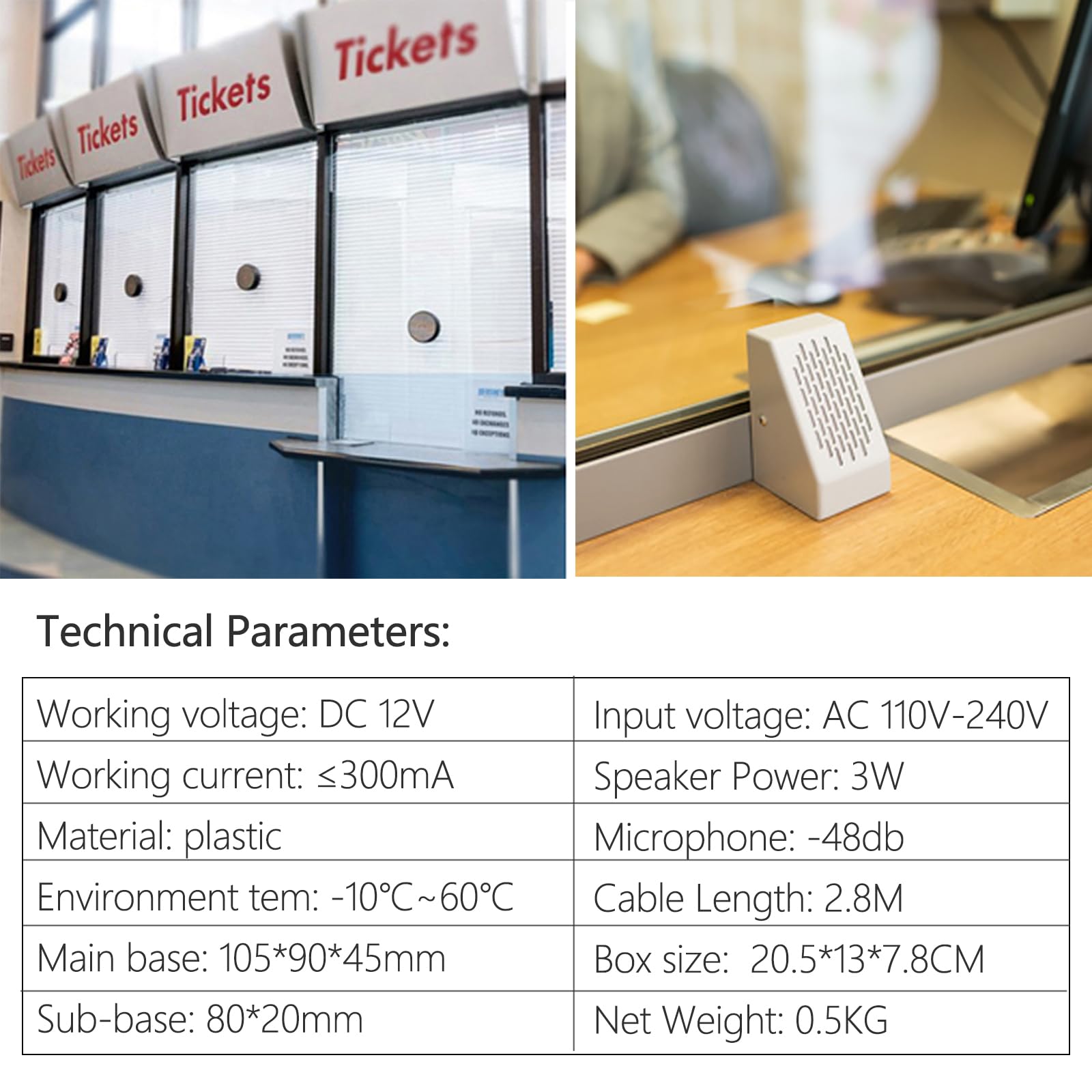 Koqicall Window Intercom Speaker System, Dual Way Intercommunication Microphone Teller Window Speaker Talk Through Glass Window