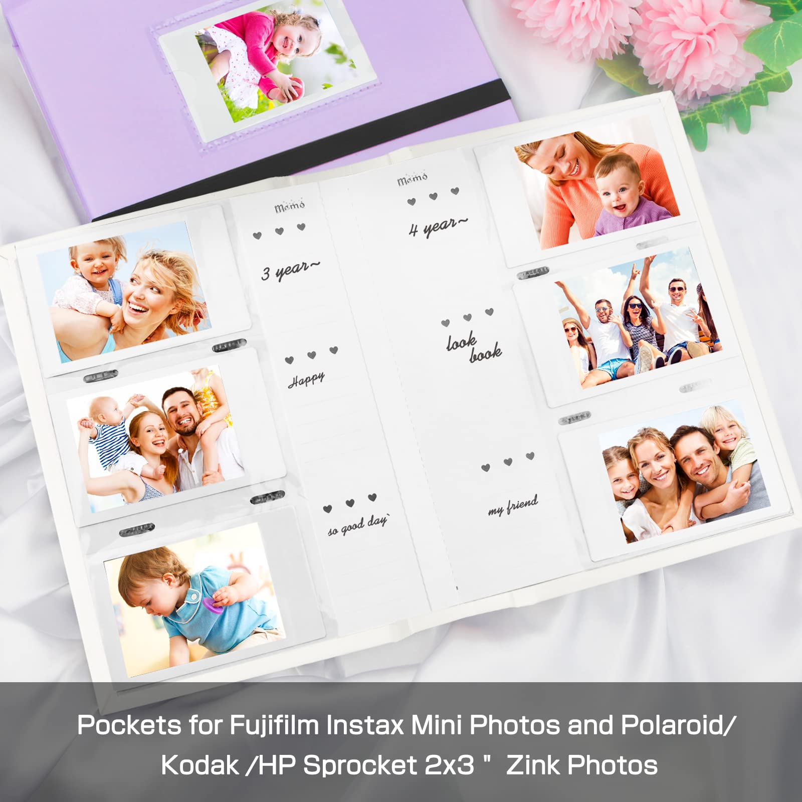 Photo Album For Fujifilm Instax Mini Camera, 180 Pockets Mini Album With Memo Areas, 2X3 Photo Album For Polaroid Mini Camera, Fujifilm Instax Mini 1112 9 8 40 Evo Instant Camera, White
