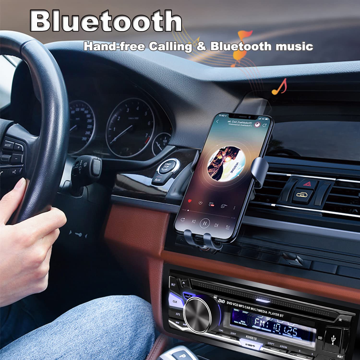 Hengweili Single Din Car Stereo Cd Dvd Bluetooth Usb Player Audio Receiver Am/Fm Radio App Control Mp3 Sd Aux