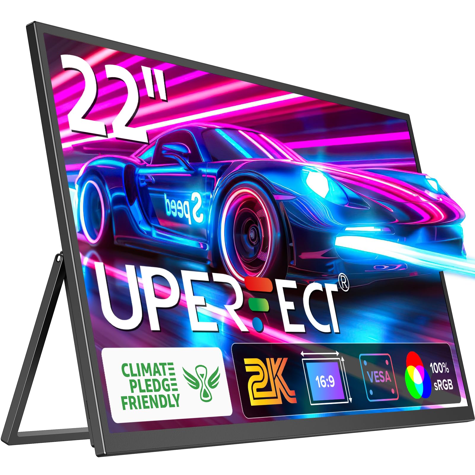 Uperfect 22'' 2K Portable Monitor W/Vesa & 180Adjustable Stand, 2560 * 1440 Qhd Freesync Ips Hdr Large Gaming Display, Usb C Hdm