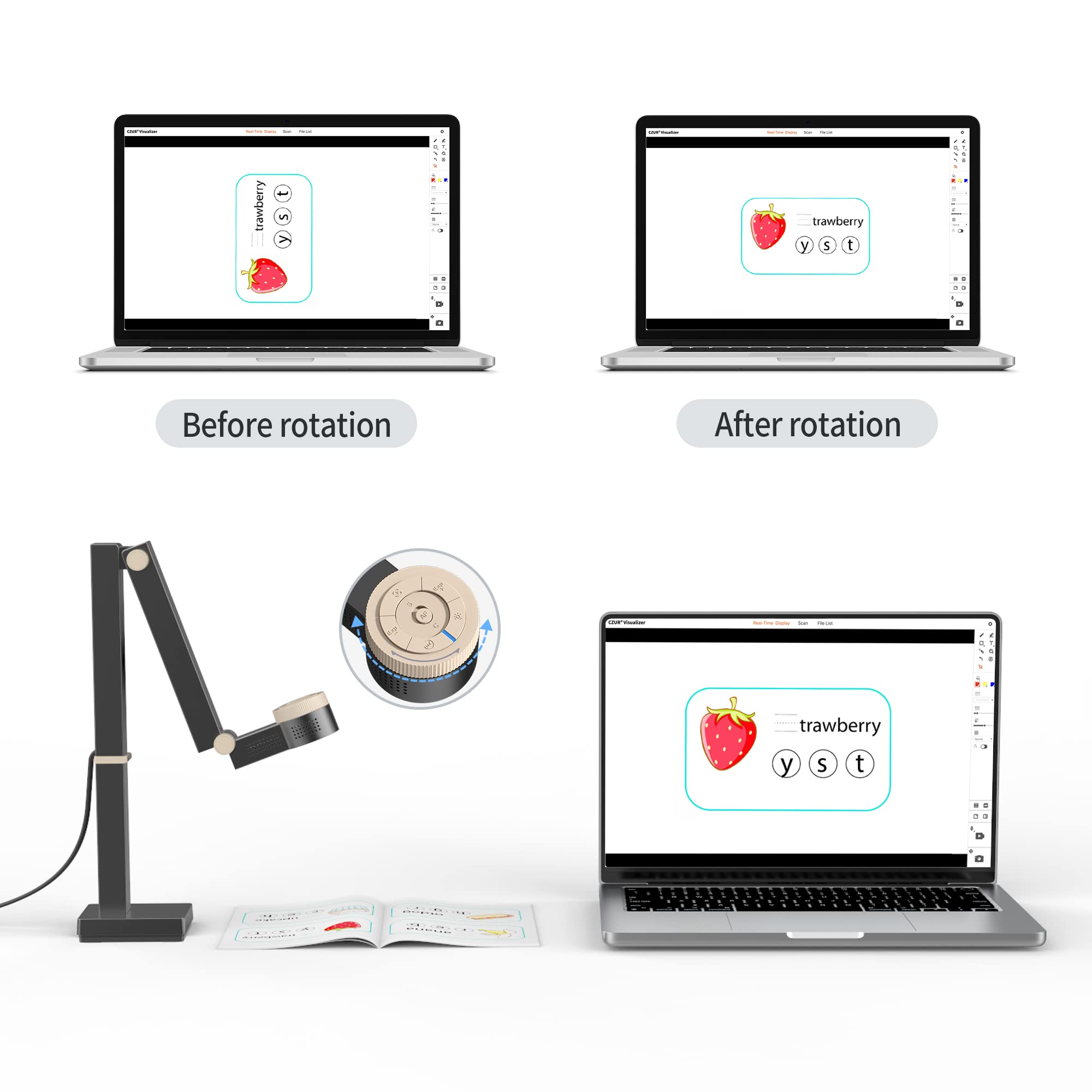Czur Fancy S Pro 12Mp Usb Document Camera For Teacher, 4K Webcam With Microphone And Led Light, Up To 60Fps, Auto Focus, For Rem