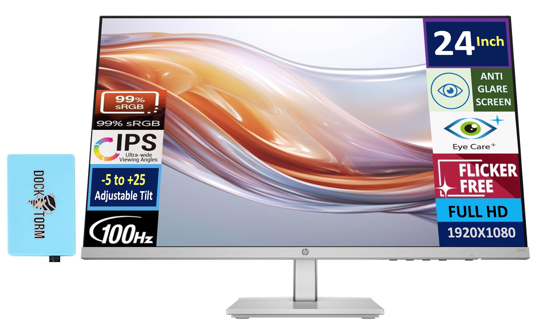 HP 24 100 Hz IPS FHD (1920x1080) 99% sRGB Display Monitor Adjustable Tilt, Height Adjust, Flicker Free, Anti-Glare, Low-Blue Lig