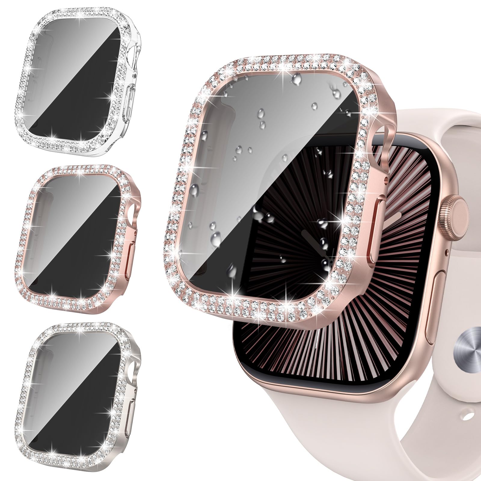 Tensea [3Pack For Apple Watch Screen Protector Case Series 10 46Mm Accessories, Iwatch Hard Pc Diamond Bumper Case Built In Temp