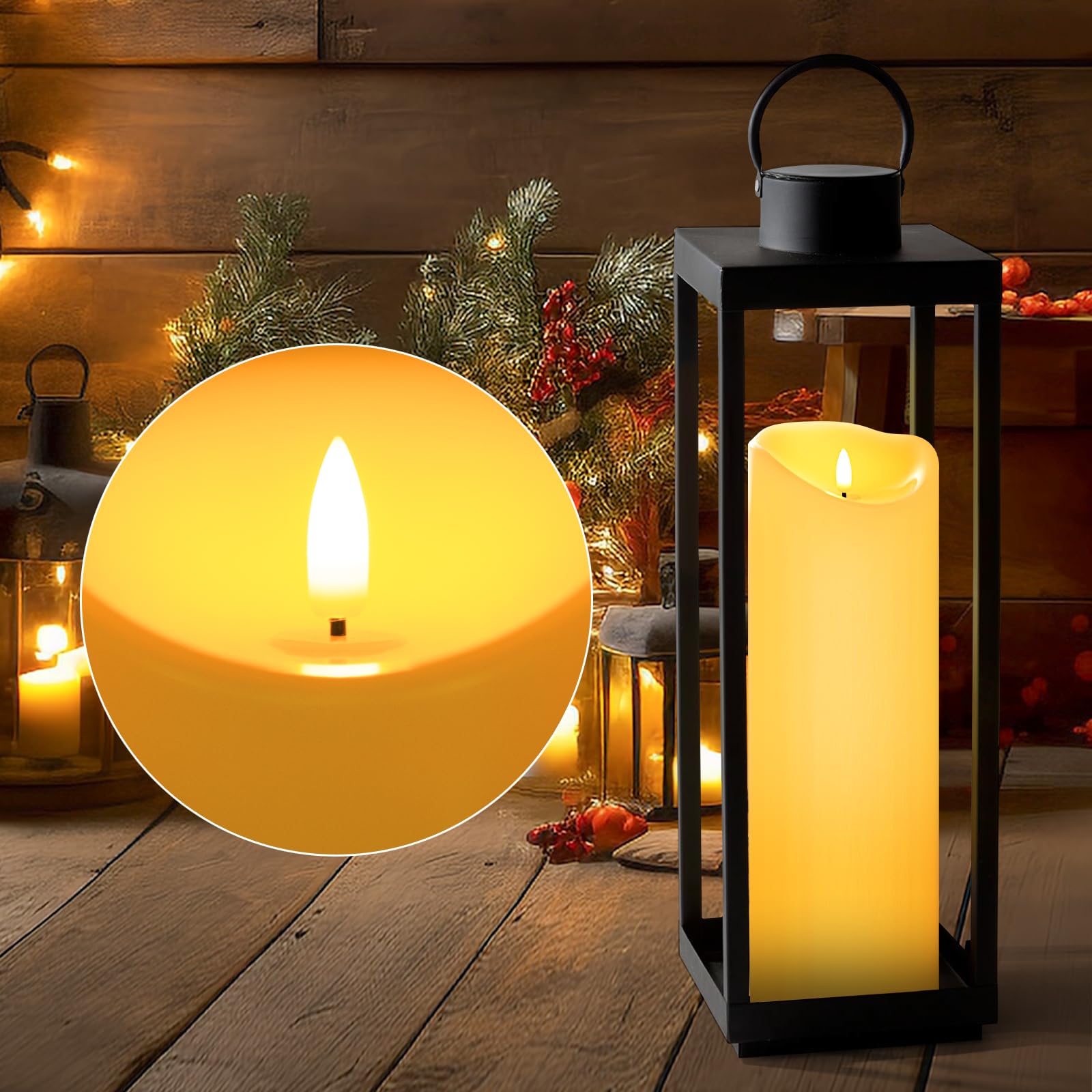 Mingfuxin Large Waterproof Outdoor Flameless Candles, Battery Operated With Remote Control And Timer, Flickering Led Pillar Cand