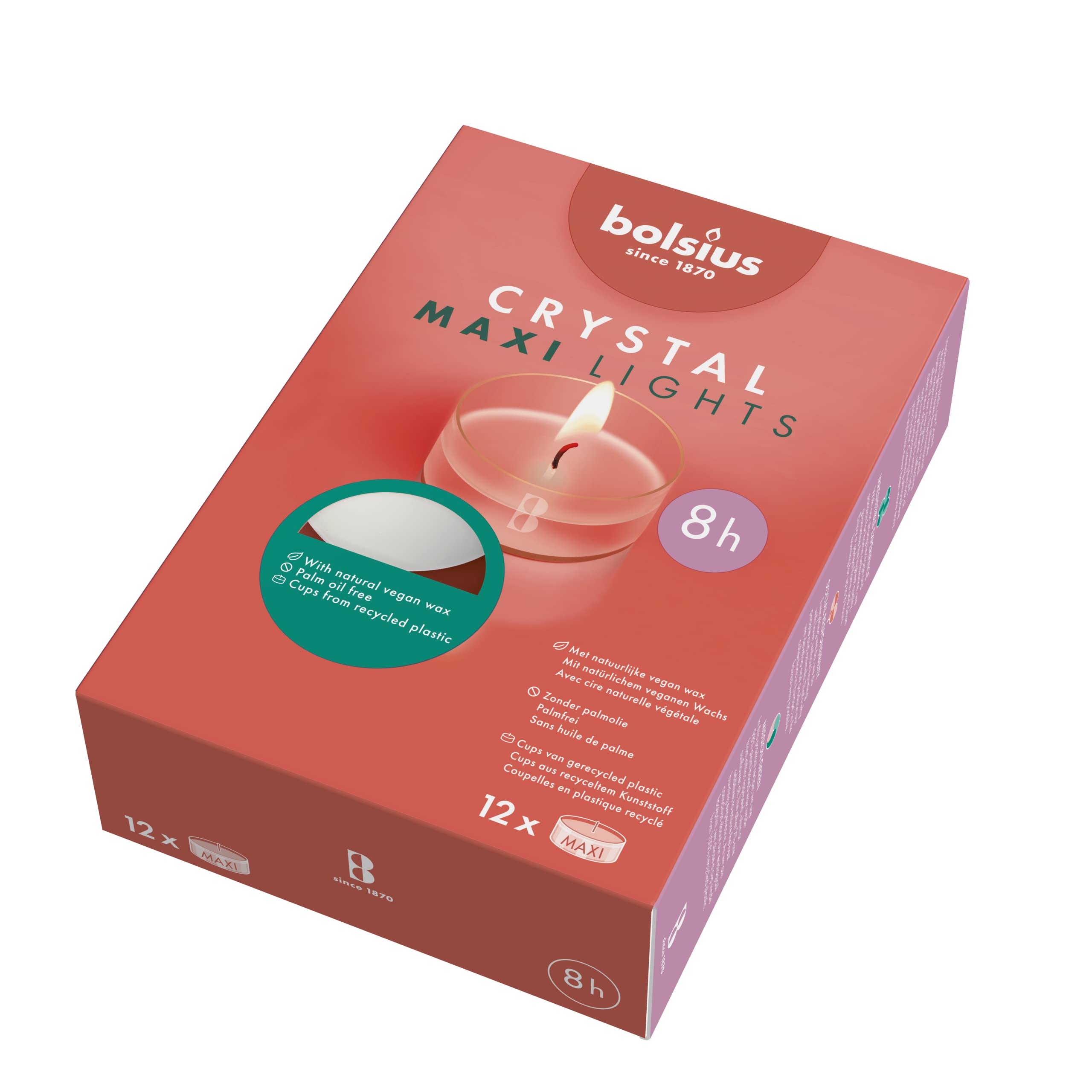 Bolsius Maxi Xl Tealight Candles   Clear Cup   White   Box Of 12 Transparent Tealights   Long Burning Time Of 8 Hours   Interior