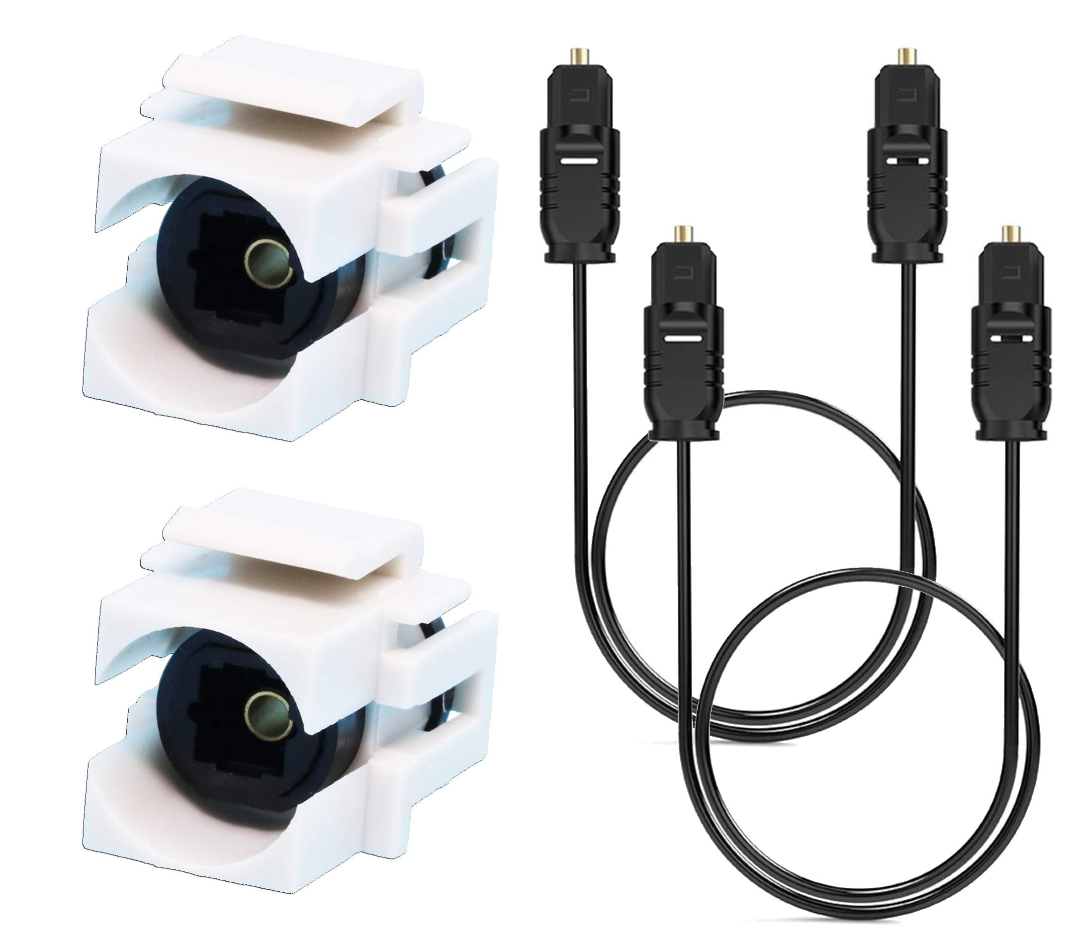 Diytech Toslink Keystone Jack, Female To Female Spdif Coupler, Includes Optical Audio Cable, White (2 Pack)