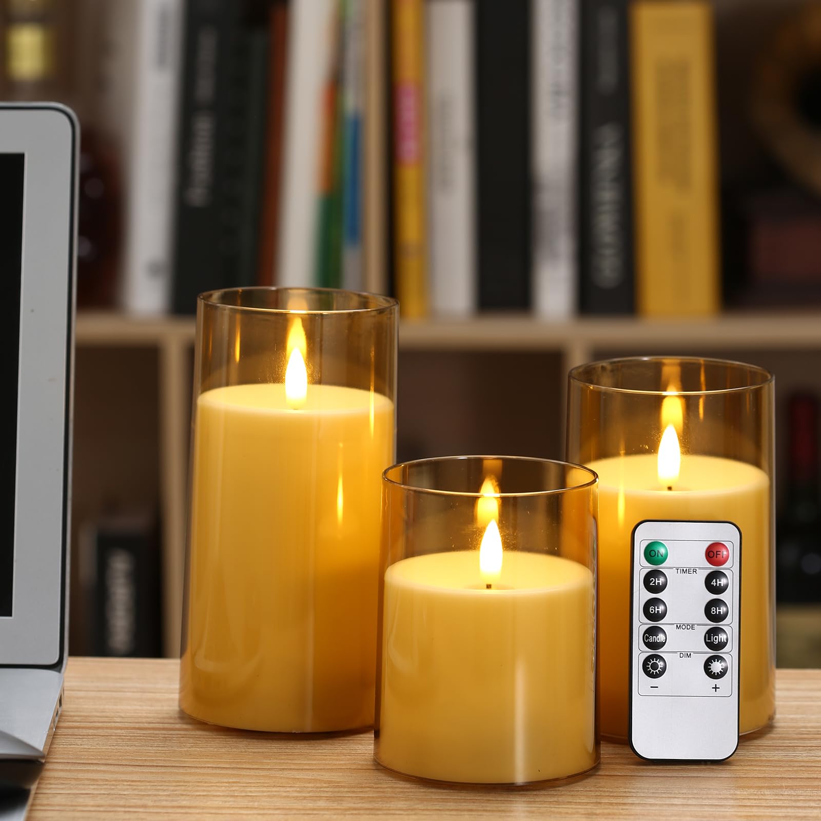 Knourt Flameless Candles With Remote And Timer, Gold Acrylic Battery Operated Flickering Led Pillar Candles For Romantic Ambianc