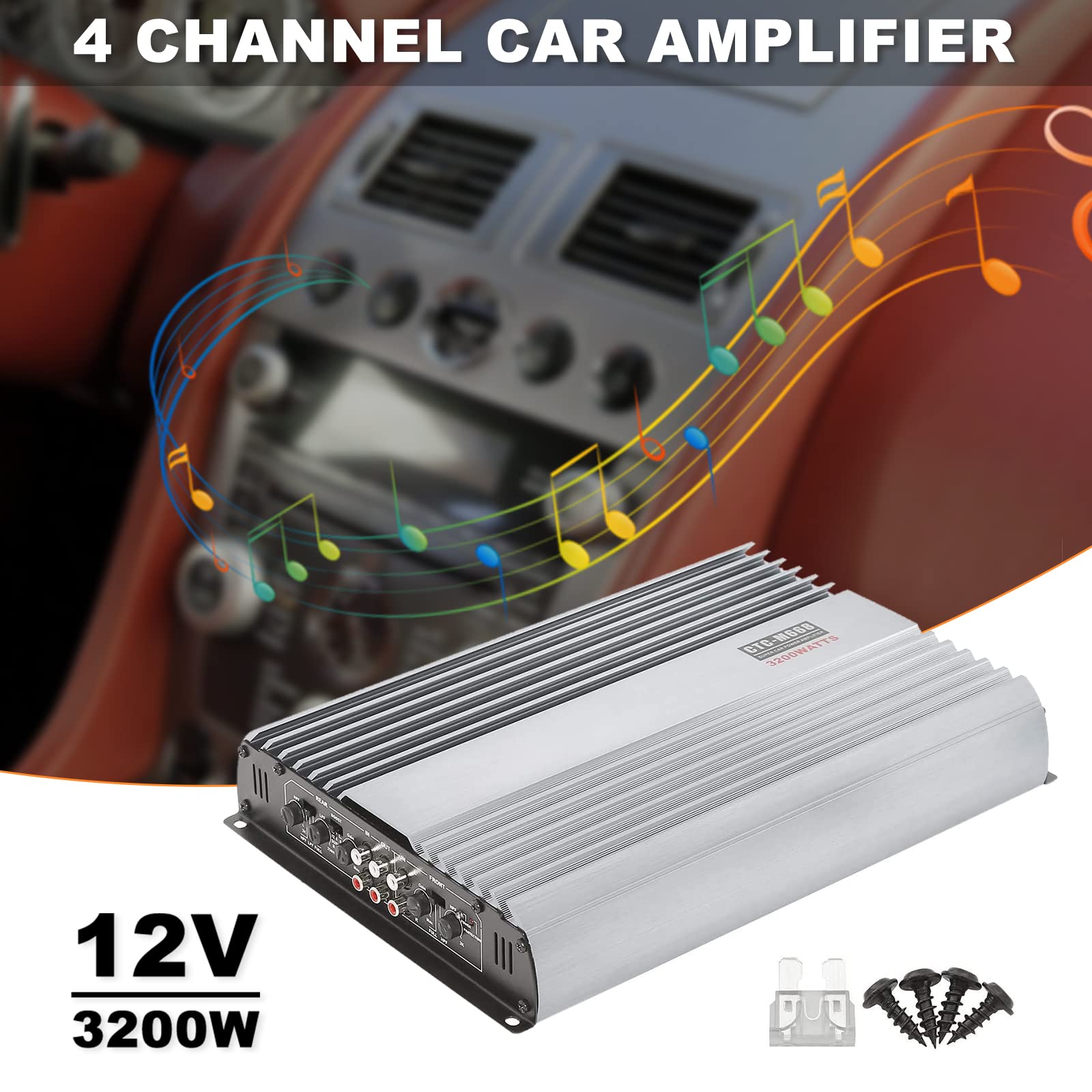 3200W 12V 4 Channel Car Amplifier Stereo Power Amp Audio 4Ch Bass Sub Woofer