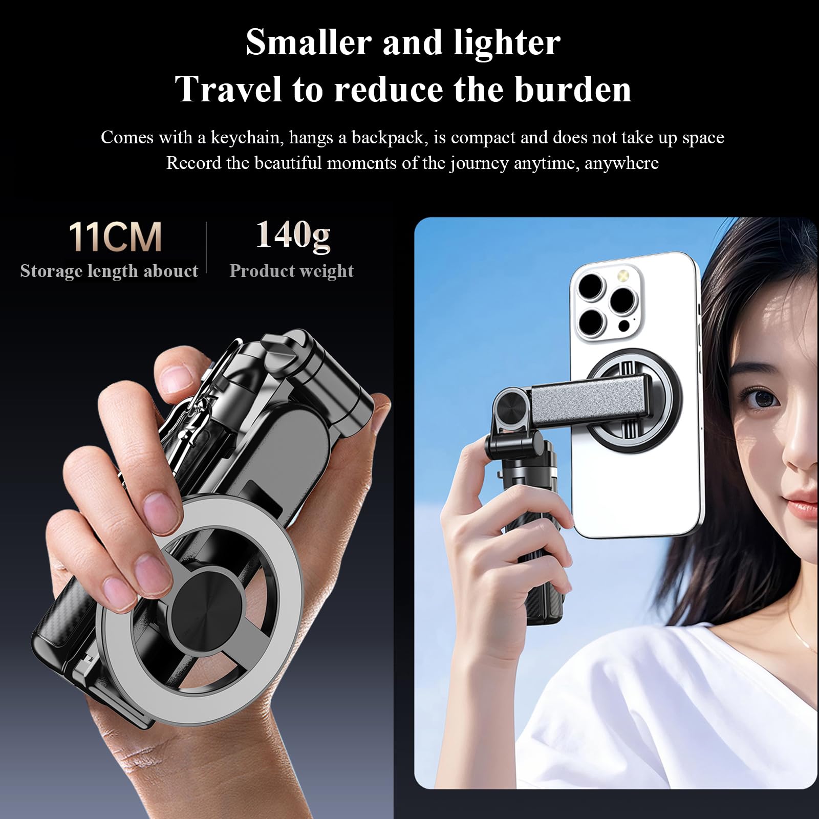 Cbdywvr Magsafes Tripod Stand For Iphone,4 In 1 Multifunctional Magnetic Selfie Stick,360 Rotation Phone Tripod With Wireless Re