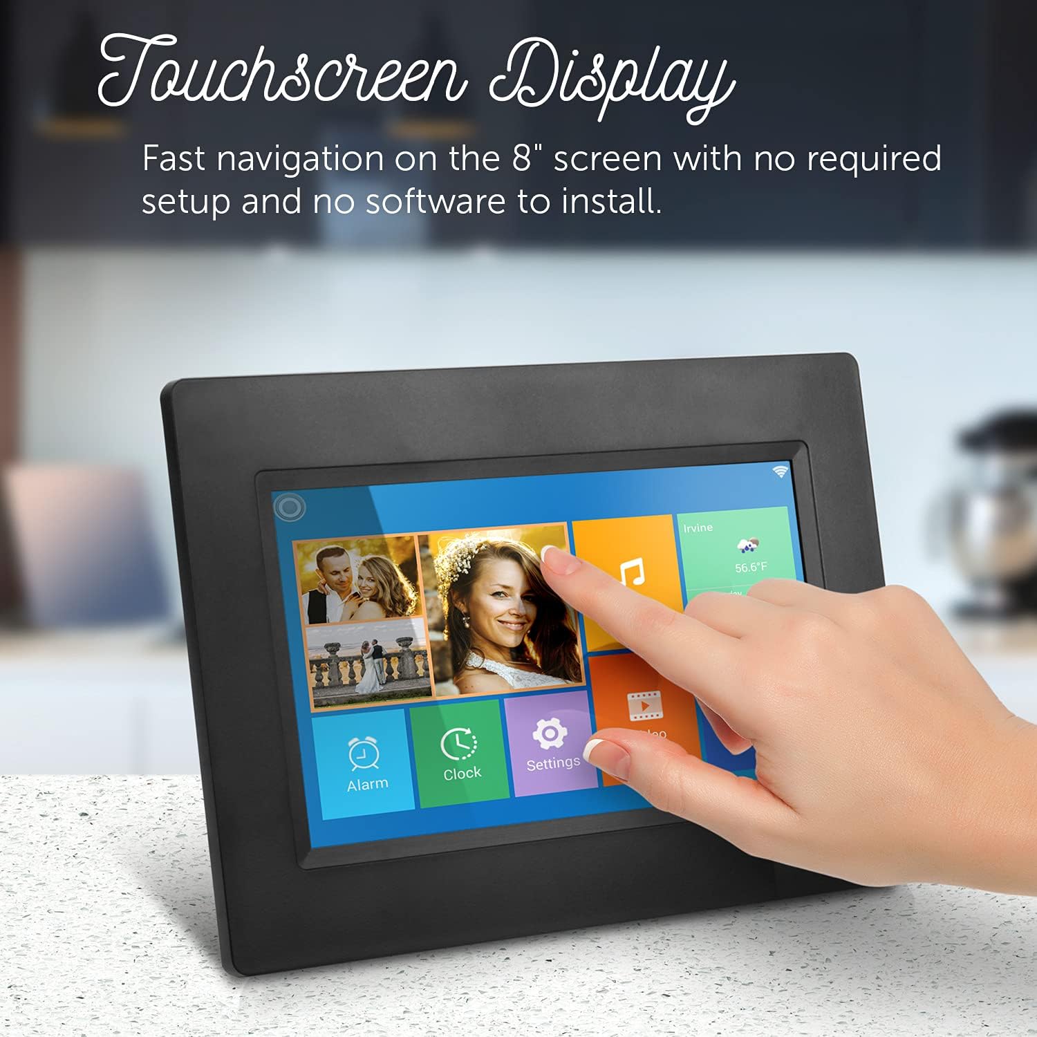 Aluratek 7'' Lcd Wifi Digital Photo Frame With Touchscreen And 8Gb Built In Memory, Usb/Sd/Sdhc Supported, Built In Clock, Calen