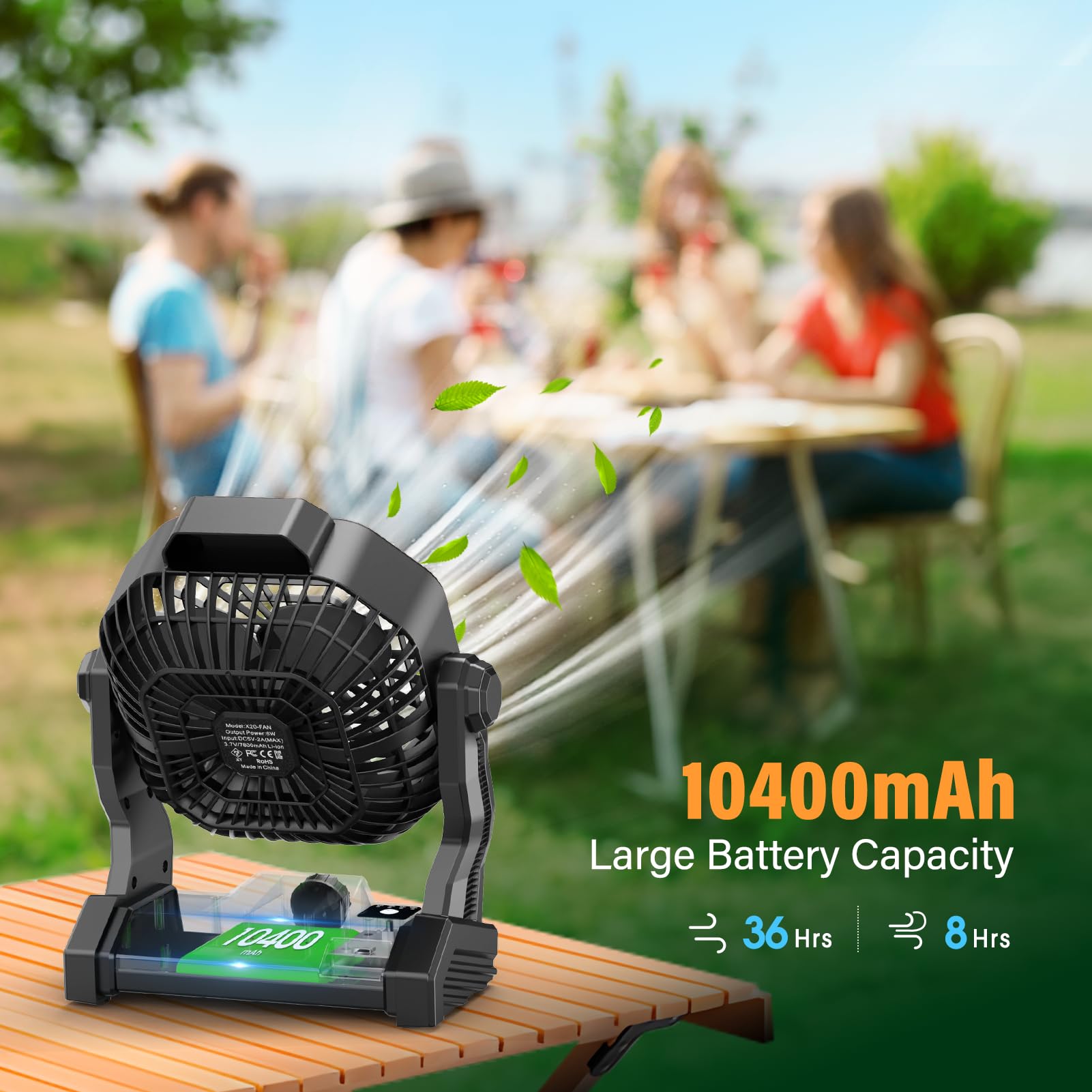 10400Mah Solar Fan, Camping Fan With Solar Panel, 7W Rechargeable Solar Powered Fan For Outside, Led Lantern, Stepless Speed And