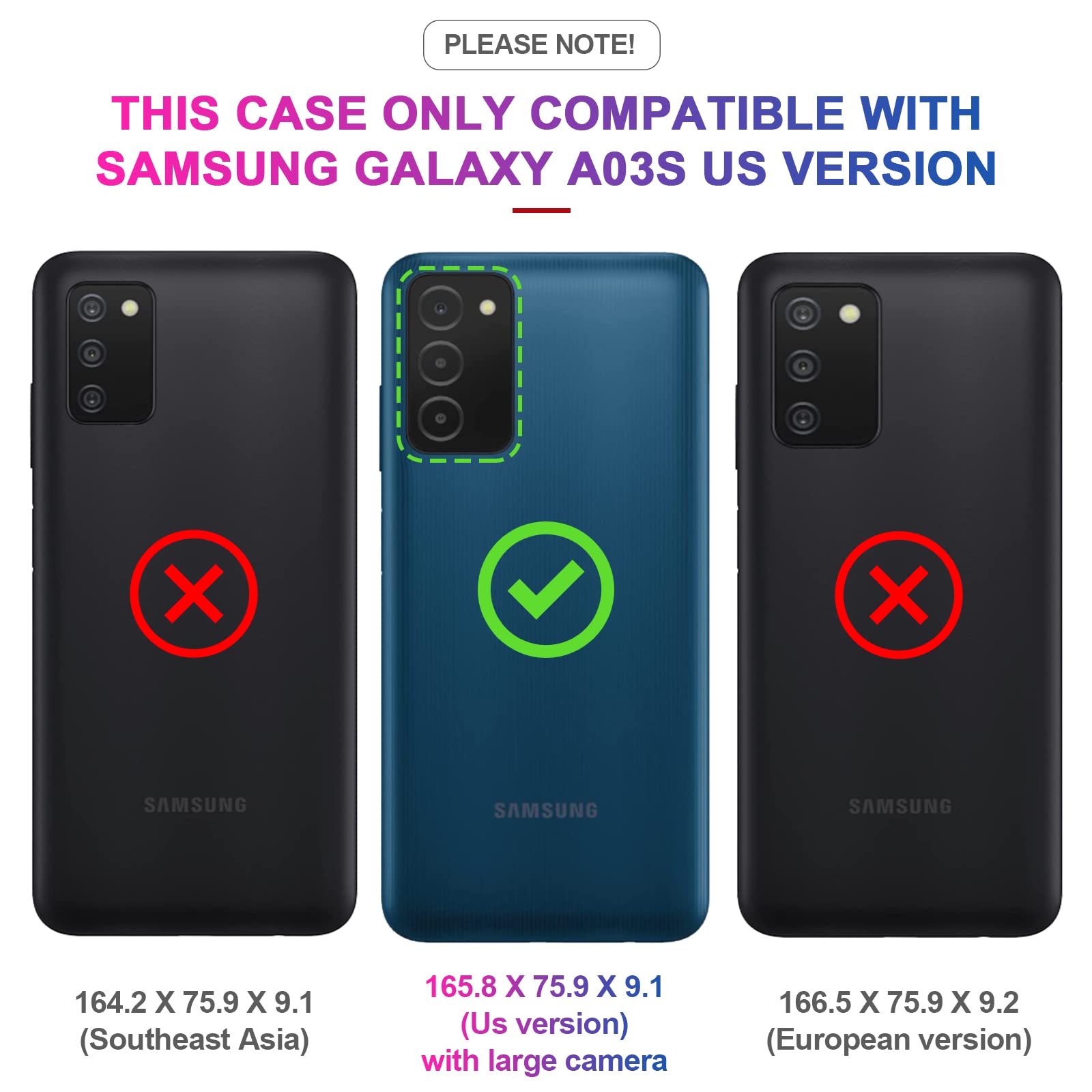 Leyi Phone Case For Samsung Galaxy A03S, Galaxy A03S Case With Screen Protector [2 Pack], Heavy Duty Shockproof Protective Case