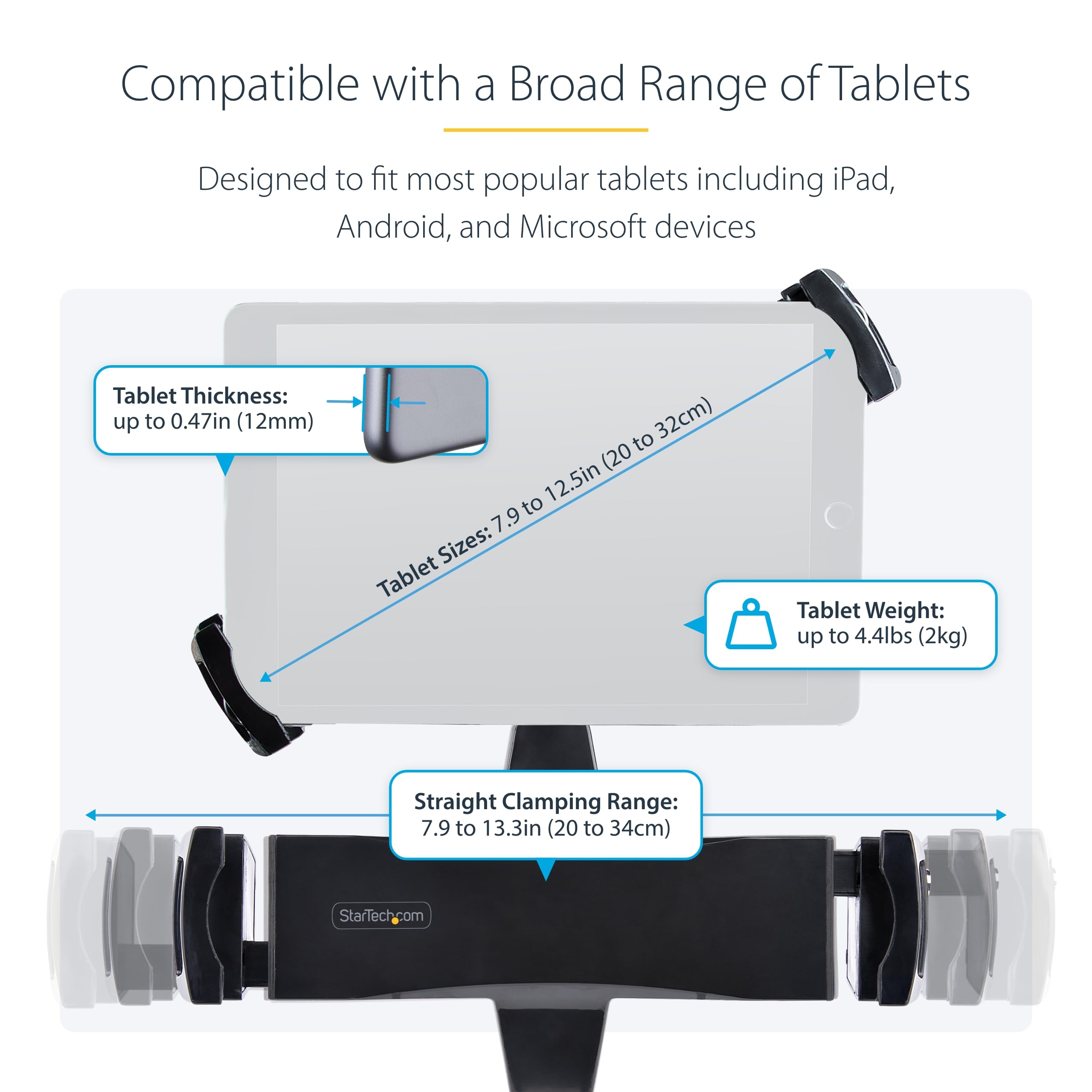Startech.Com Vesa Mount Adapter For Tablets 7.9 To 12.5In   Up To 2Kg (4.4Lb)   75X75/100X100 Vesa Patterns   Universal Anti The