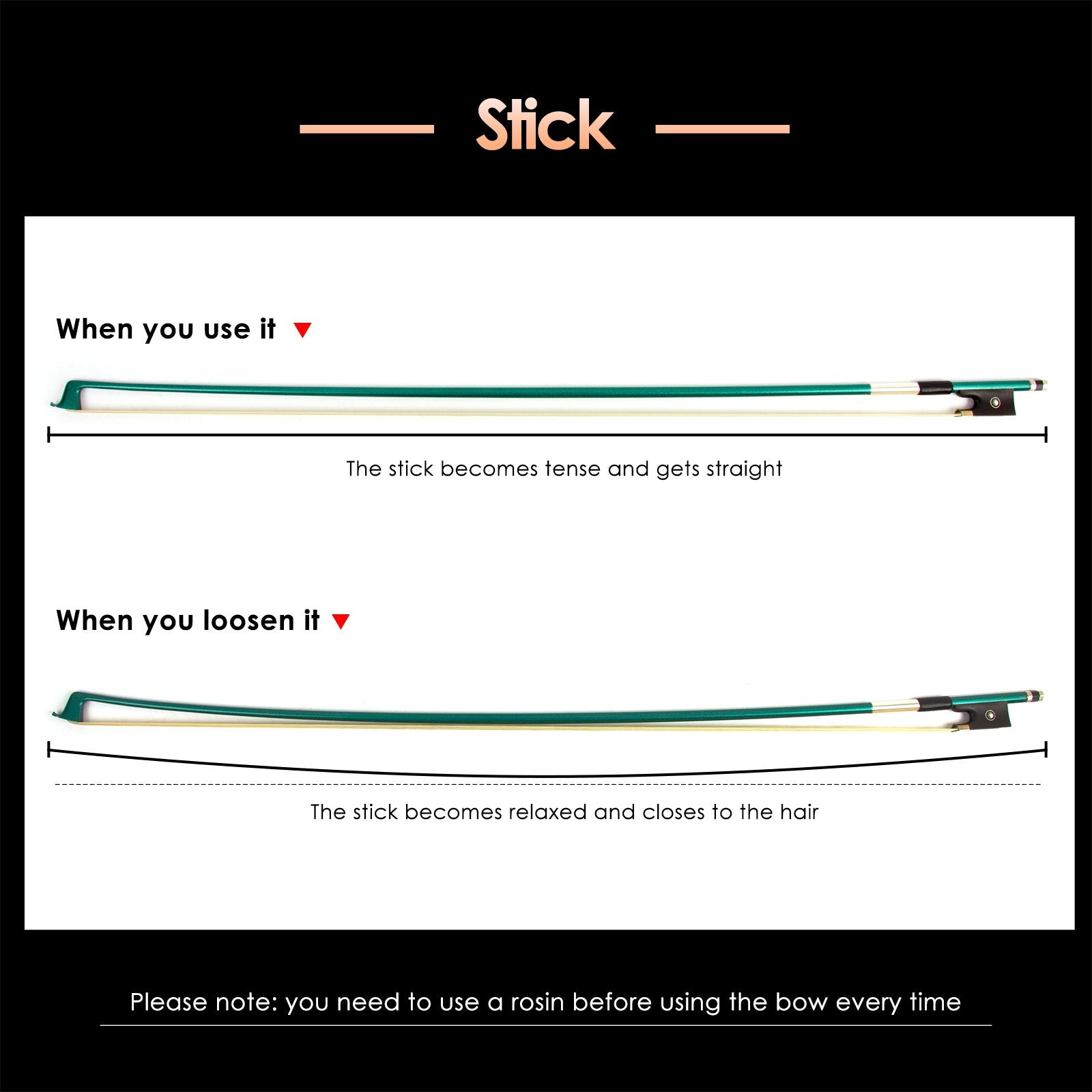 Kmise Violin Bow - Stunning Carbon Fiber for 1/8 Violins, Green Color