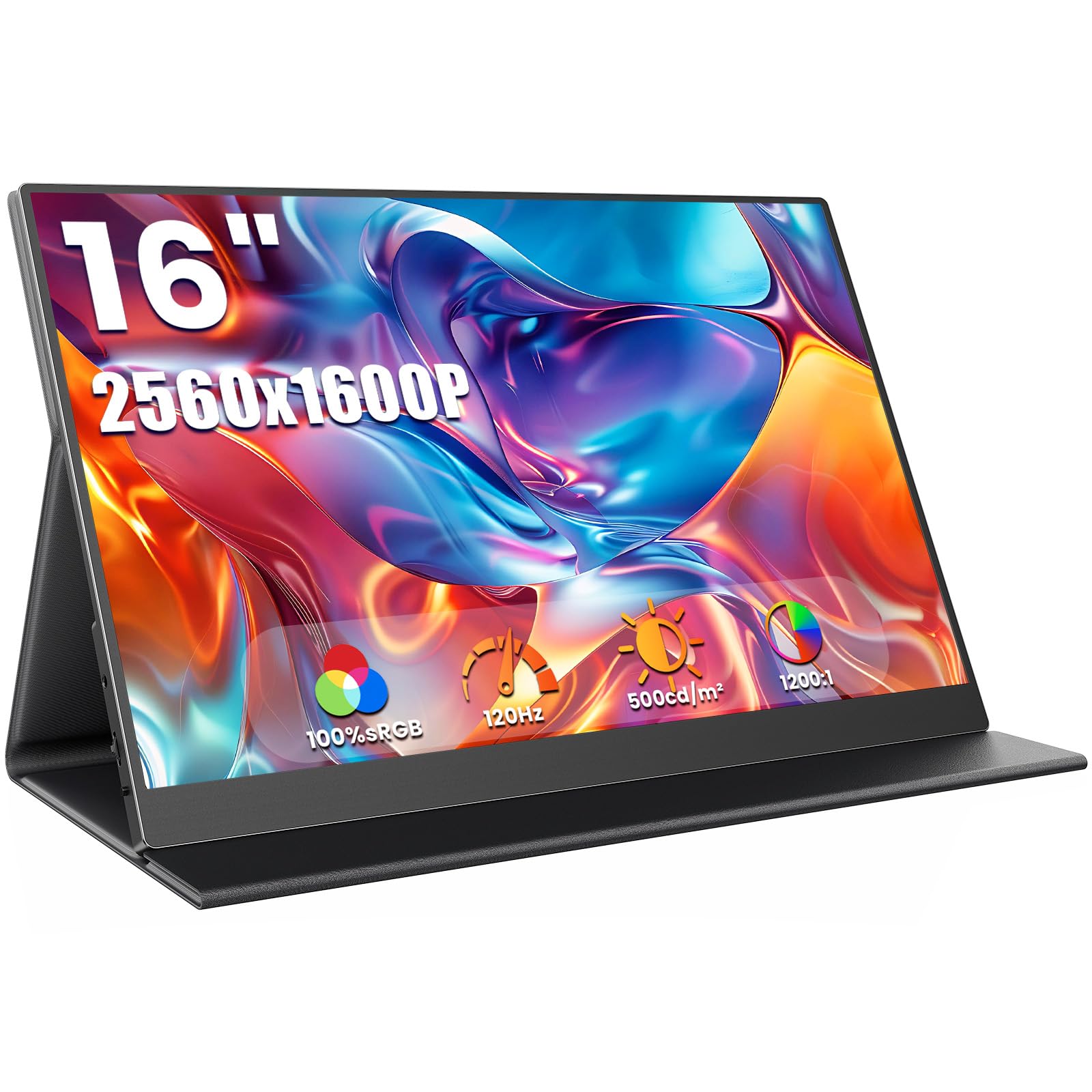 ZUCWO 16 2.5k Portable Computer Monitor,Gaming Monitor,Portable Monitors for Laptop PC Mac Phone PS5,120Hz 100% sRGB LTPS Displa