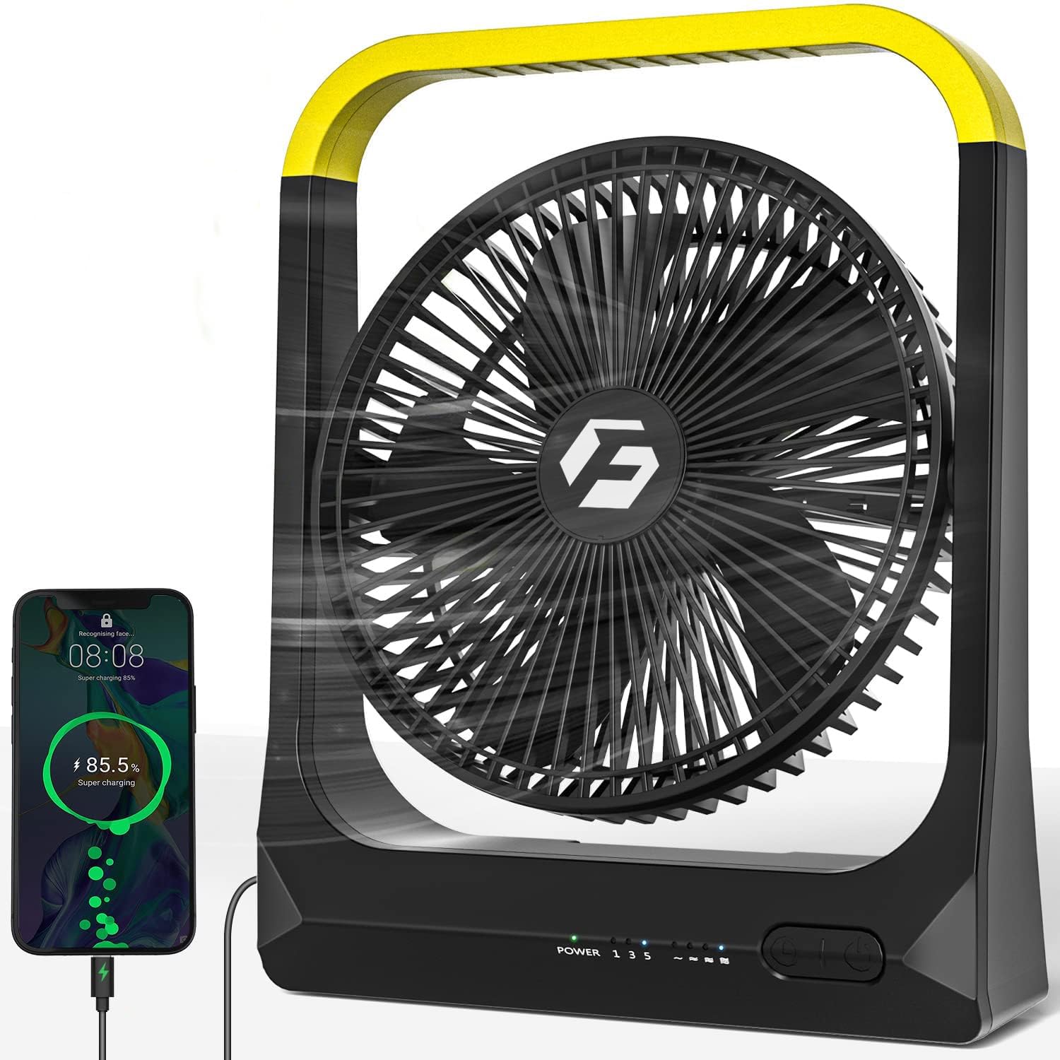 Battery Powered Rechargeable Portable Fan: 20800mAh Battery Operated Camping Fan [80H Long Lasting] 3350RPM USB Desk Personal Fa