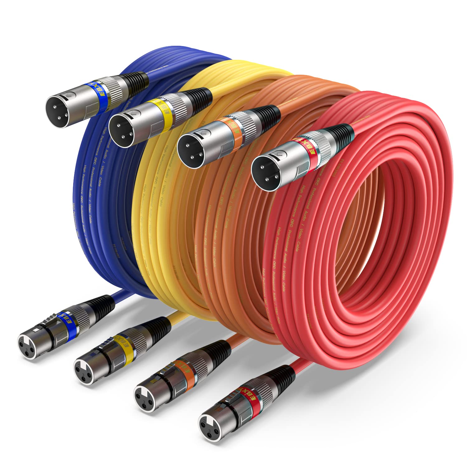Ebxya Xlr Cable 15 Ft 4 Pack   Xlr Microphone Cable With 3 Pin Xlr Male To Female (Red, Orange, Yellow, Blue)