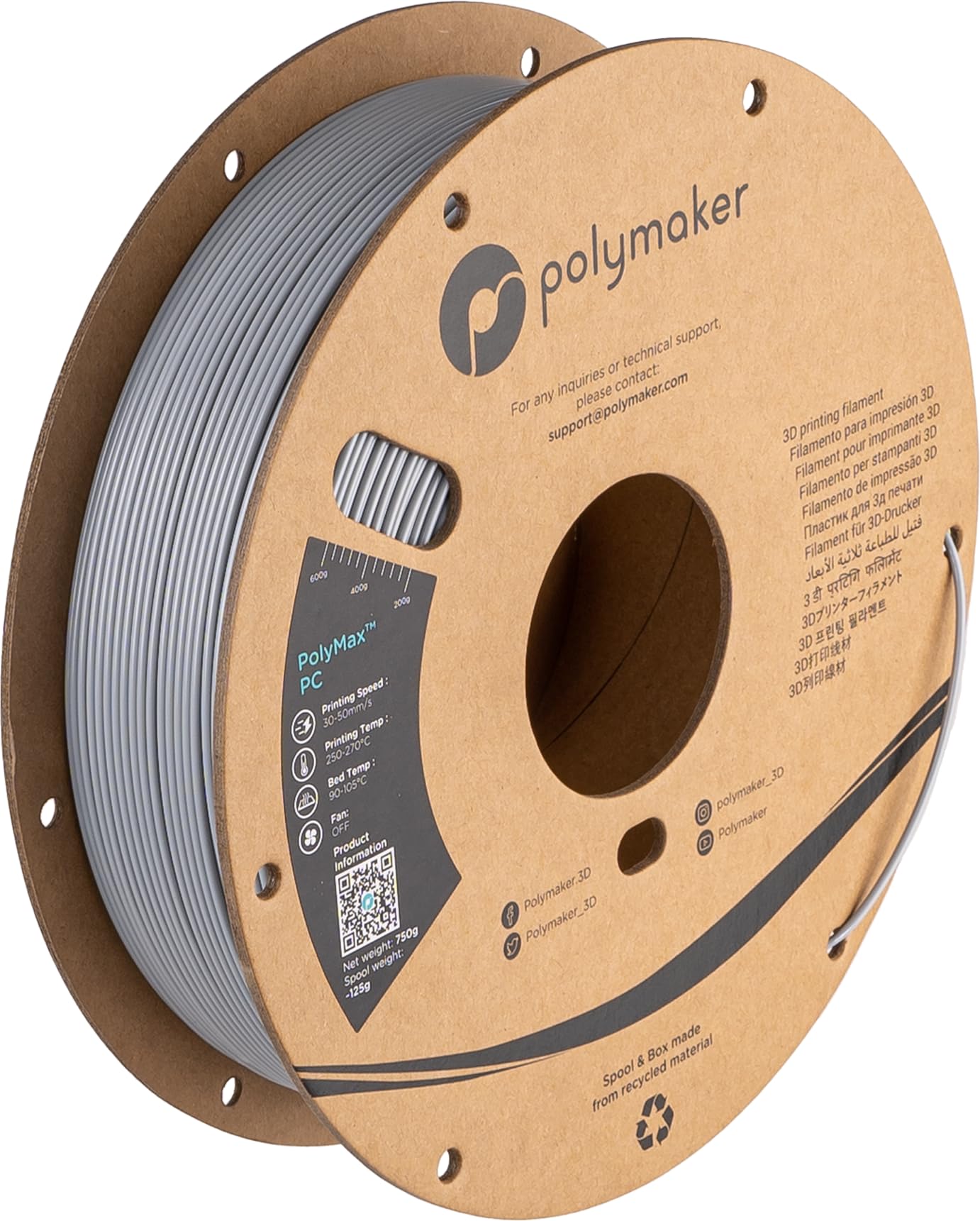 Polymaker Tough Pc Filament 1.75Mm, Grey Polycarbonate Filament 1.75Mm 750G Cardboard Spool   Polymax Pc Filament 3D Printer Pol