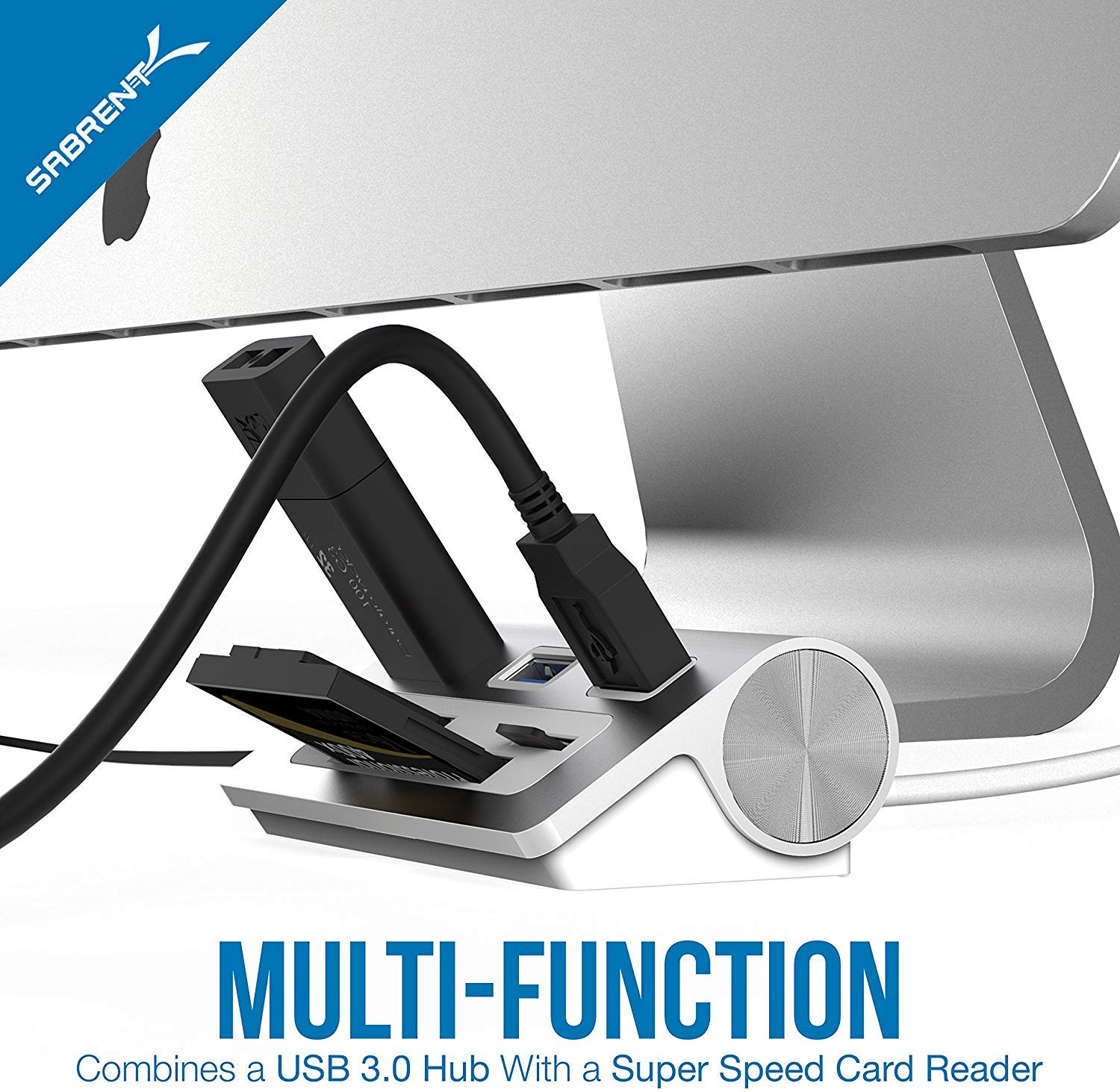 Sabrent Premium 3 Port Aluminum Usb 3.0 Hub With Multi In 1 Card Reader (12 Cable) For Imac, All Macbooks, Mac Mini, Or Any Pc (