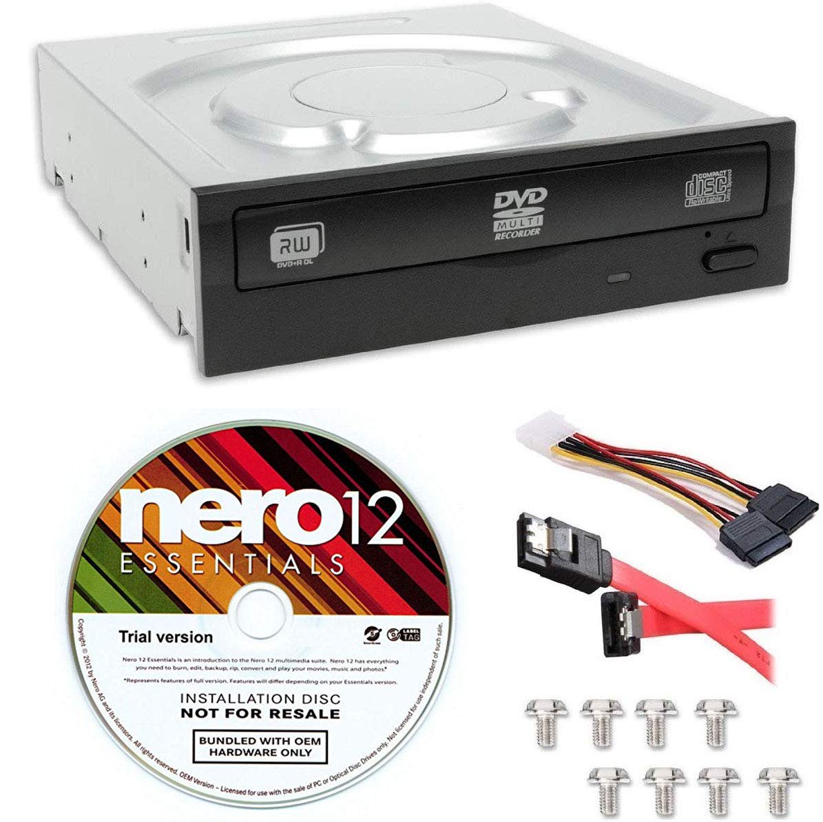Lite On 24X Sata Internal Dvd+/ Rw Drive Optical Drive Ihas124 14 + Nero 12 Essentials Burning Software + Sata Cable Kit