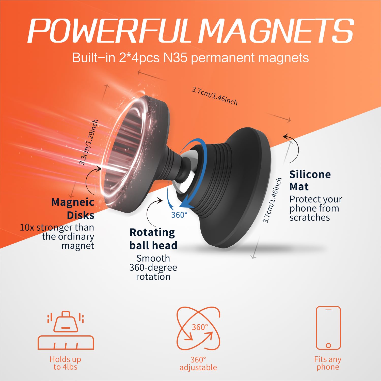 Efocakiox Dual Magnetic Phone Holder For Gym, Strong Magnet Gym Phone Mount, Fit All Phones- 360Adjustable Holder For Video Reco