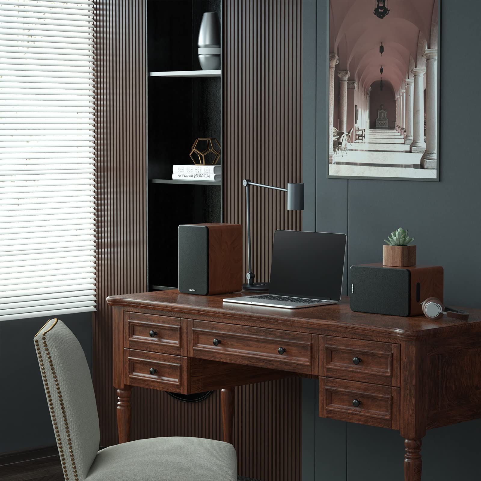 Saiyin Bluetooth Bookshelf Speakers For Record Player, Powered Studio Monitor Speaker With 5.2 Inch Woofer, Horn Tweeter And Opt