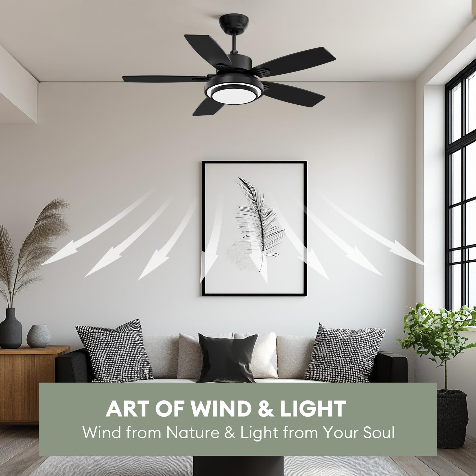 Fanbliss Ceiling Fans With Lights And Remote Control For Bedroom, 42 Inch Black Small Modern Ceiling Fan With Quiet Reversible D